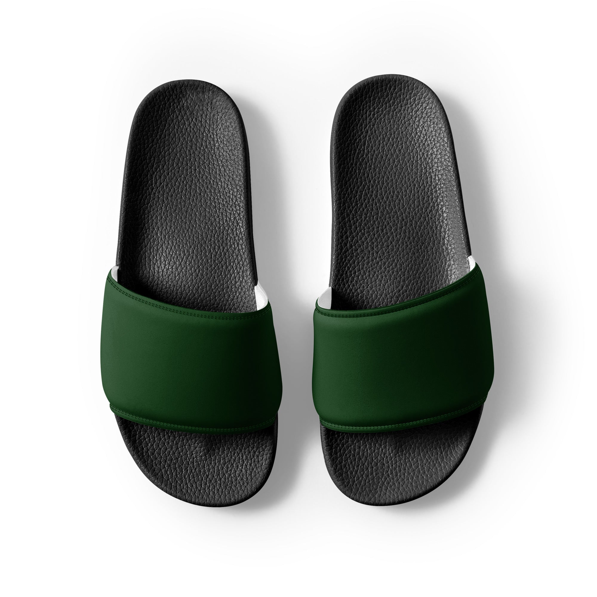 Dark Forest Green Color Men's Slides by Visual Verse - Image 2