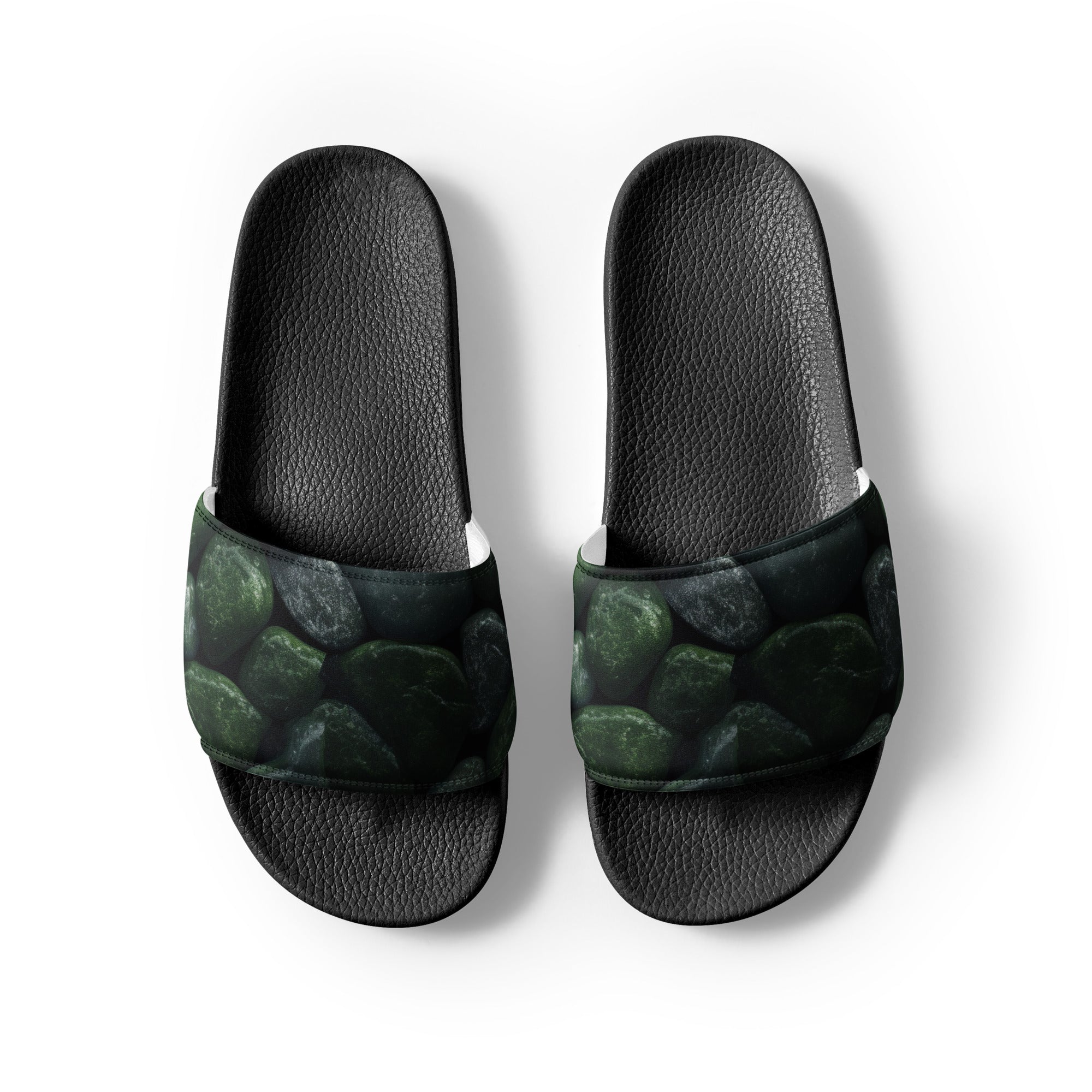 Dark Green Rocks Men's Slides by Visual Verse - Image 2