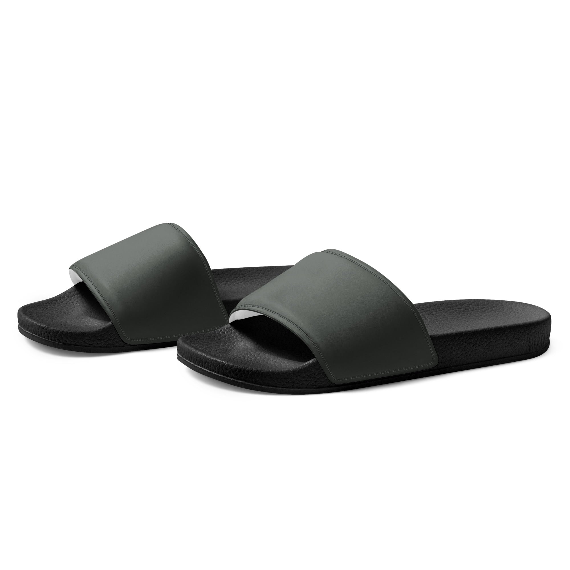 Dark Greenish Gray Color Men's Slides by Visual Verse - Image 3