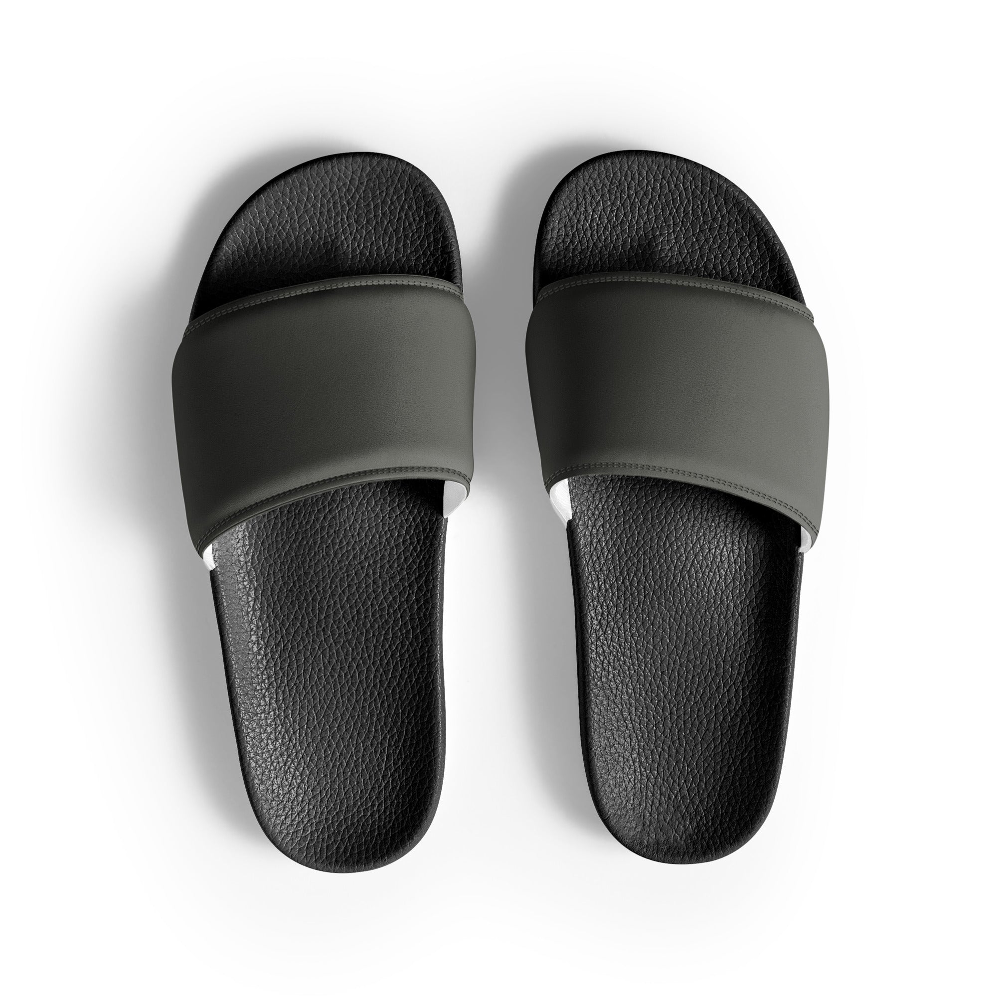 Dark Olivish Gray Color Men's Slides by Visual Verse - Image 1