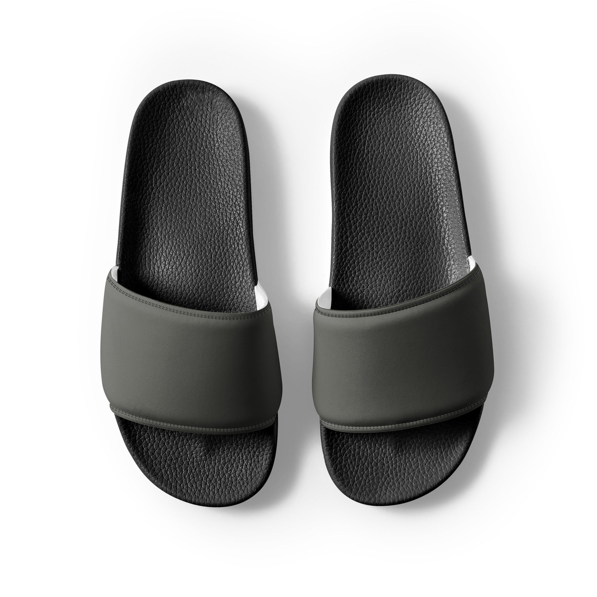 Dark Olivish Gray Color Men's Slides by Visual Verse - Image 2