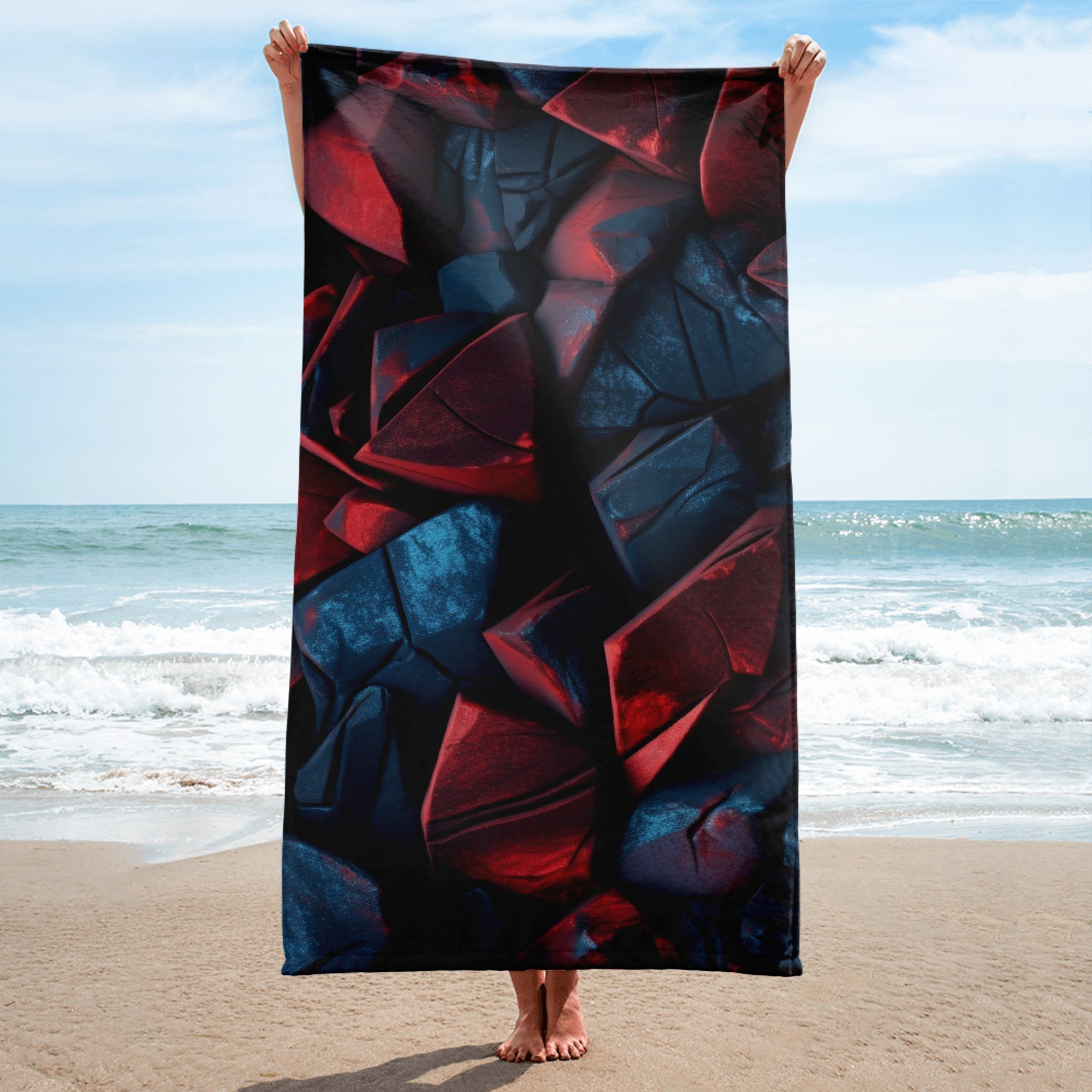 Dark Red Rocks Beach Towel by Visual Verse - Image 1