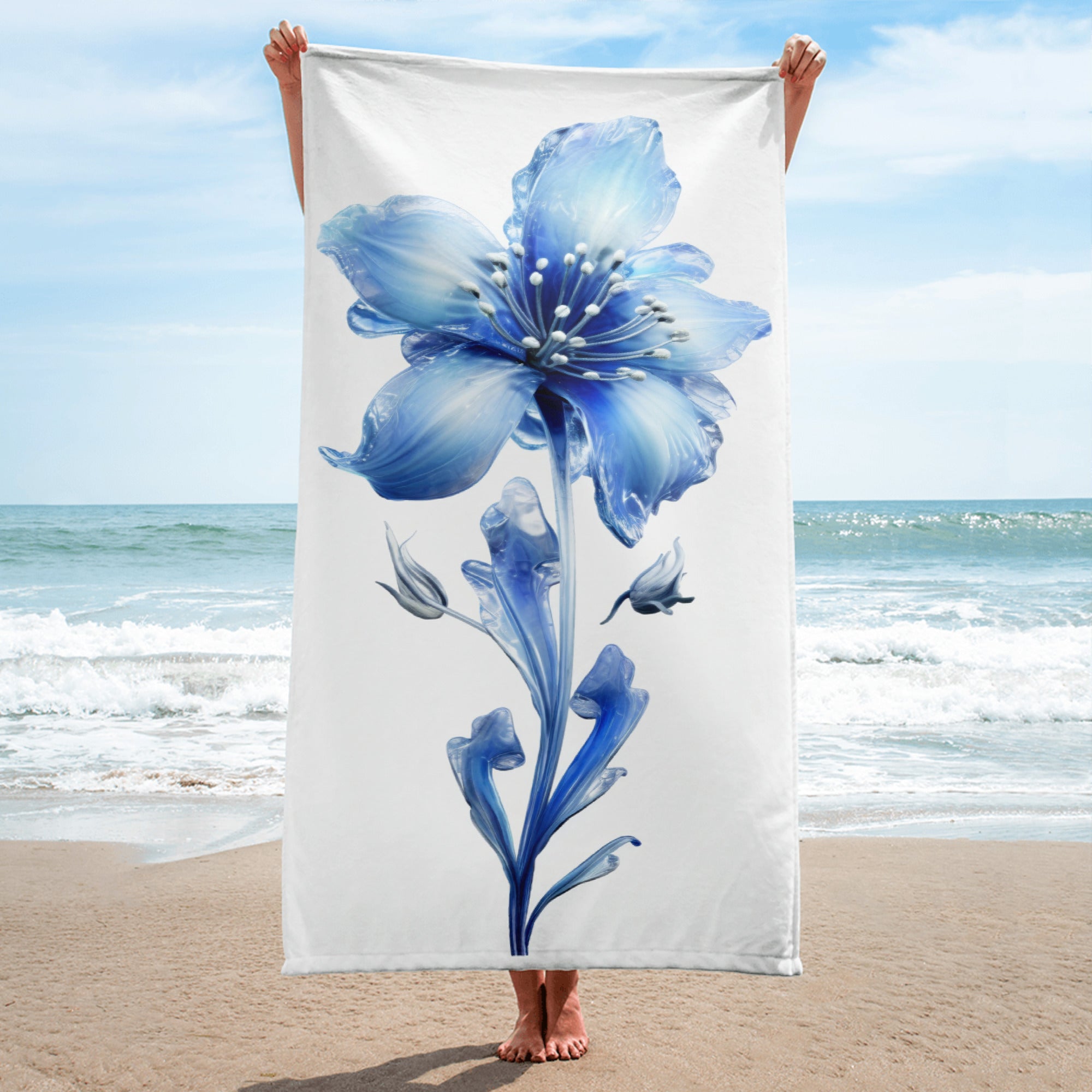 Didiscus Flower Beach Towel by Visual Verse - Image 1