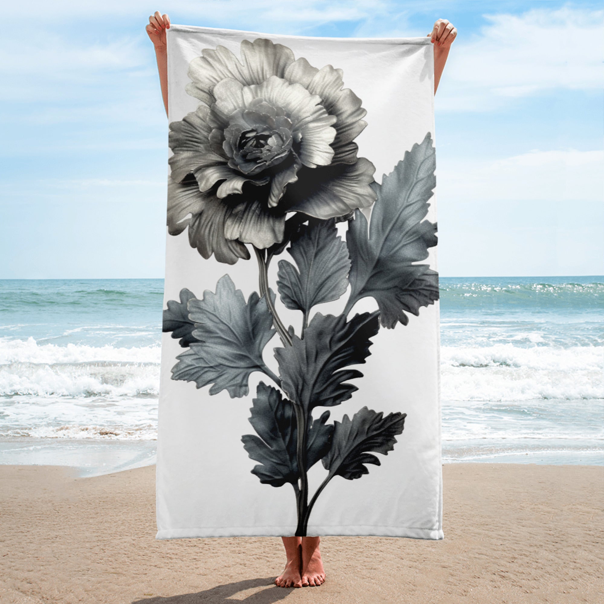 Dusty Miller Flower Beach Towel by Visual Verse - Image 1