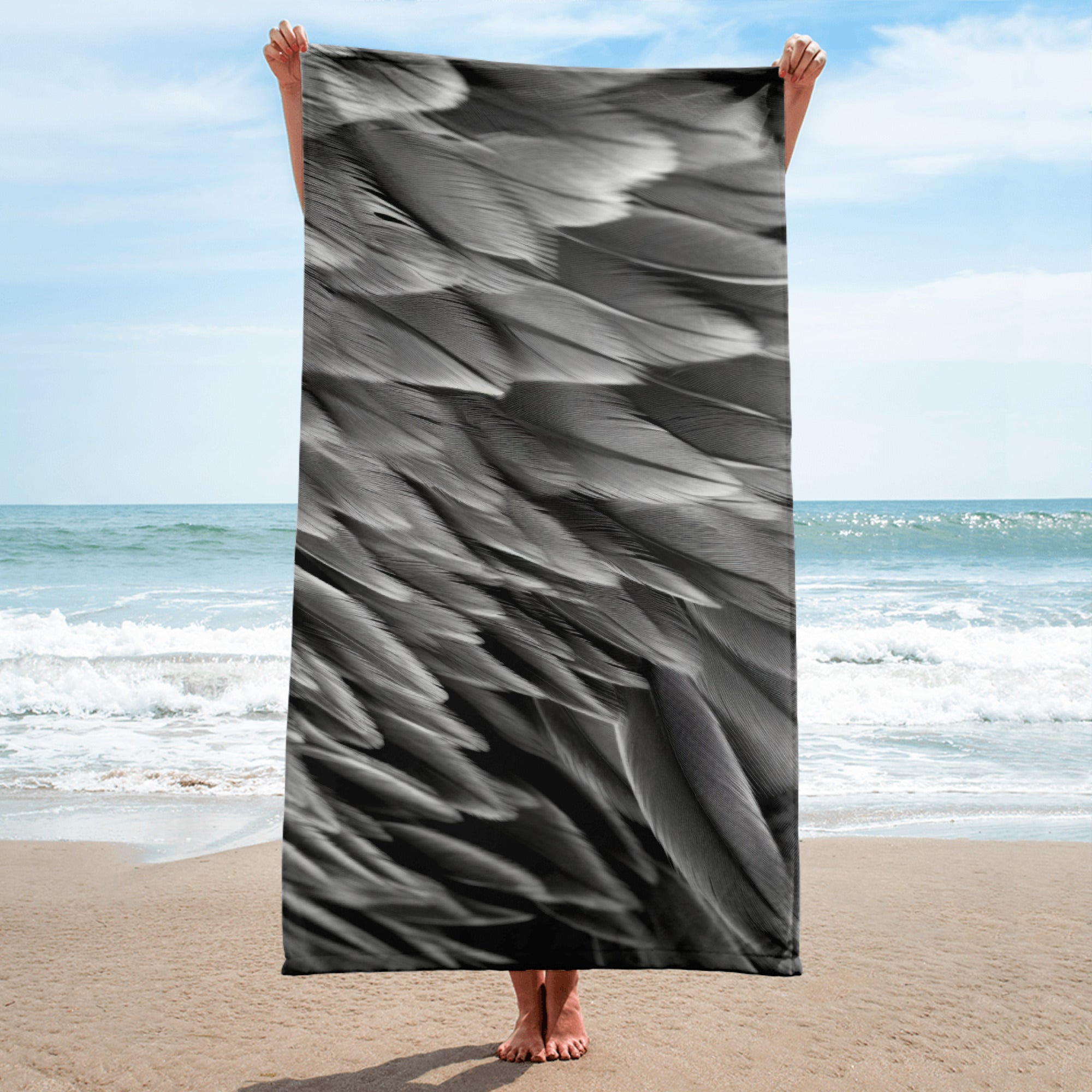 Emperor Penguin Feather Beach Towel by Visual Verse - Image 1