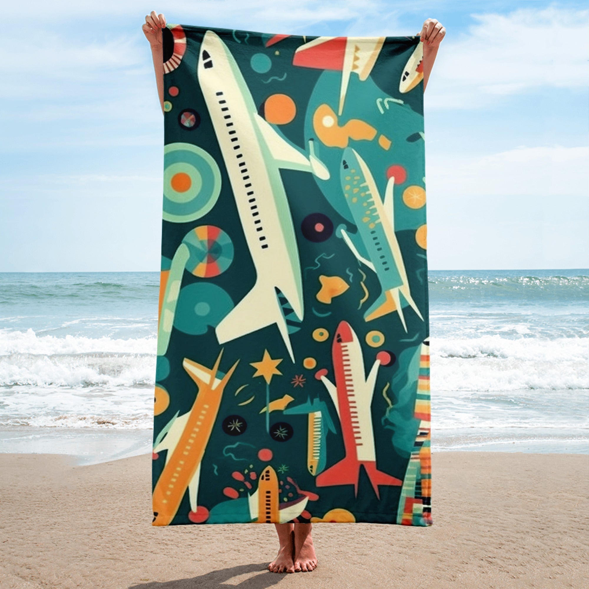 Fly High With Airplanes Print Beach Towel by Visual Verse - Image 1