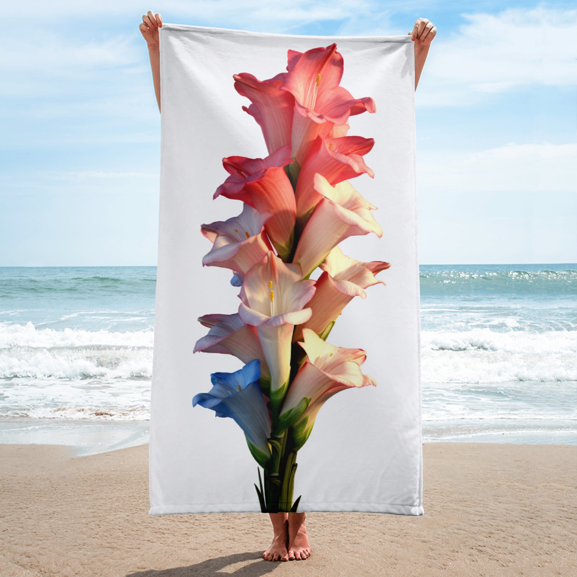 Gladiolus Flower Beach Towel by Visual Verse - Image 1