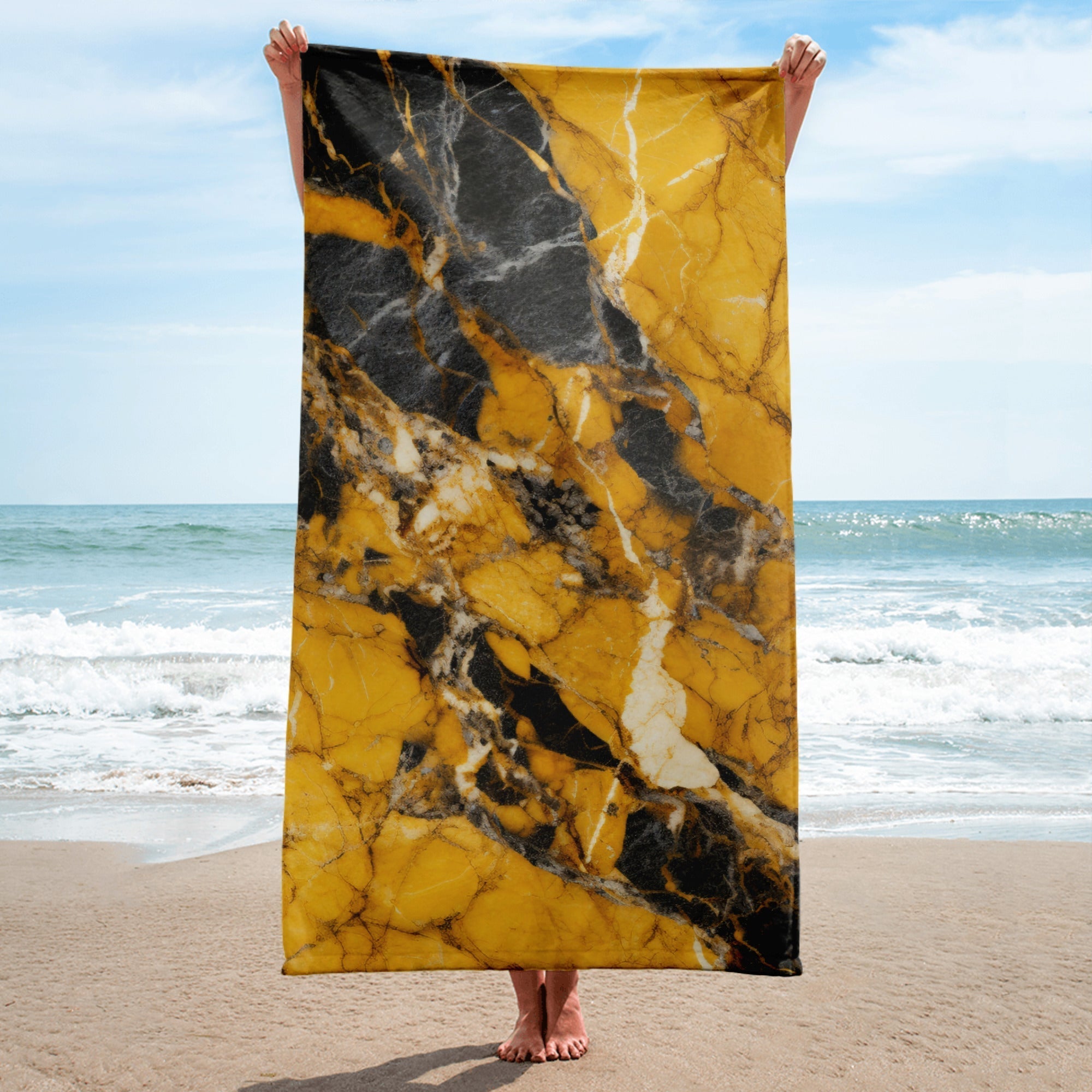 Gold Black Granite Beach Towel by Visual Verse - Image 1