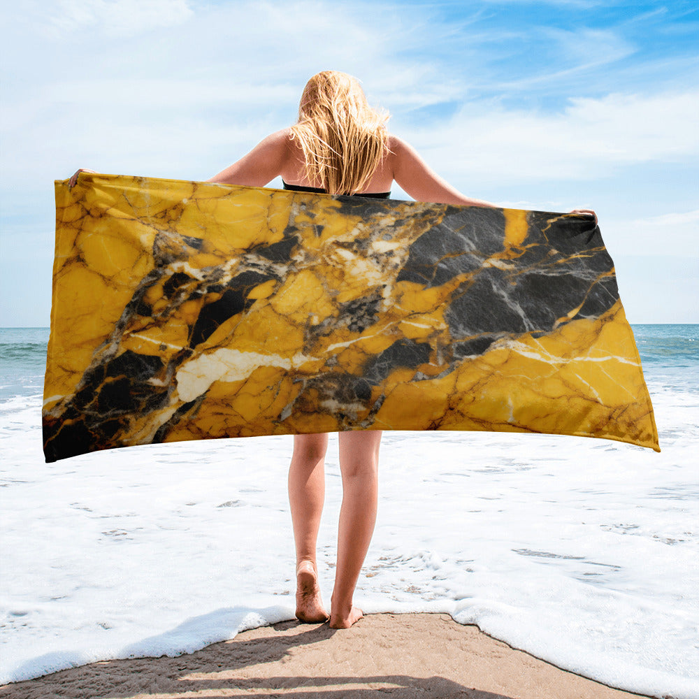 Gold Black Granite Beach Towel by Visual Verse - Image 2