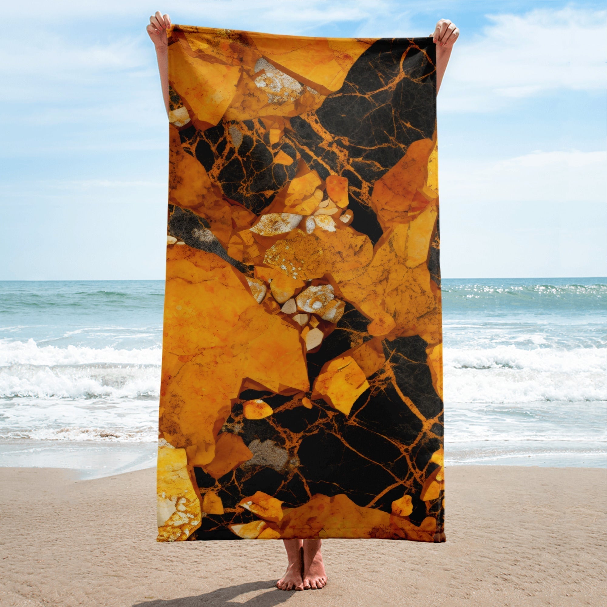 Golden Blossom Beach Towel by Visual Verse - Image 1