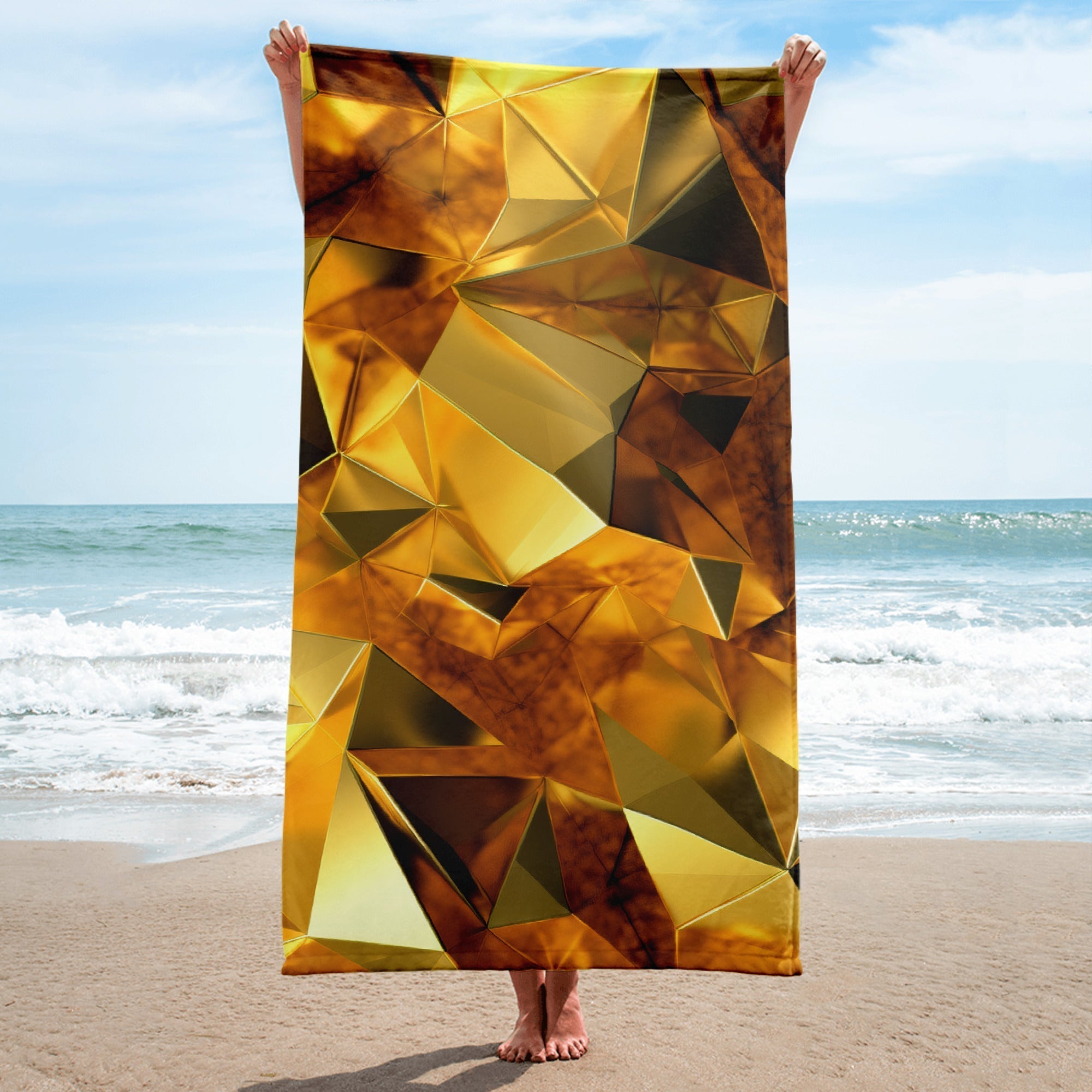 Golden Brushstrokes Beach Towel by Visual Verse - Image 1