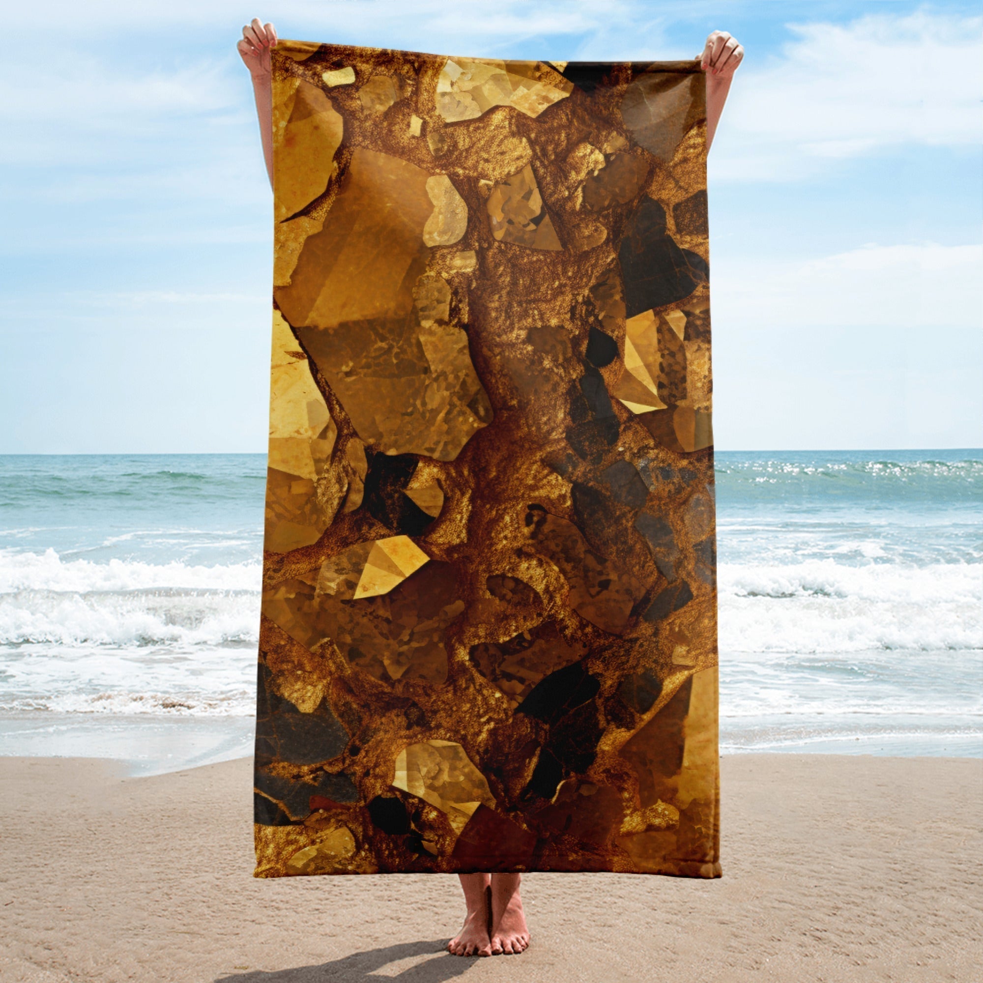 Golden Crystal Beach Towel by Visual Verse - Image 1