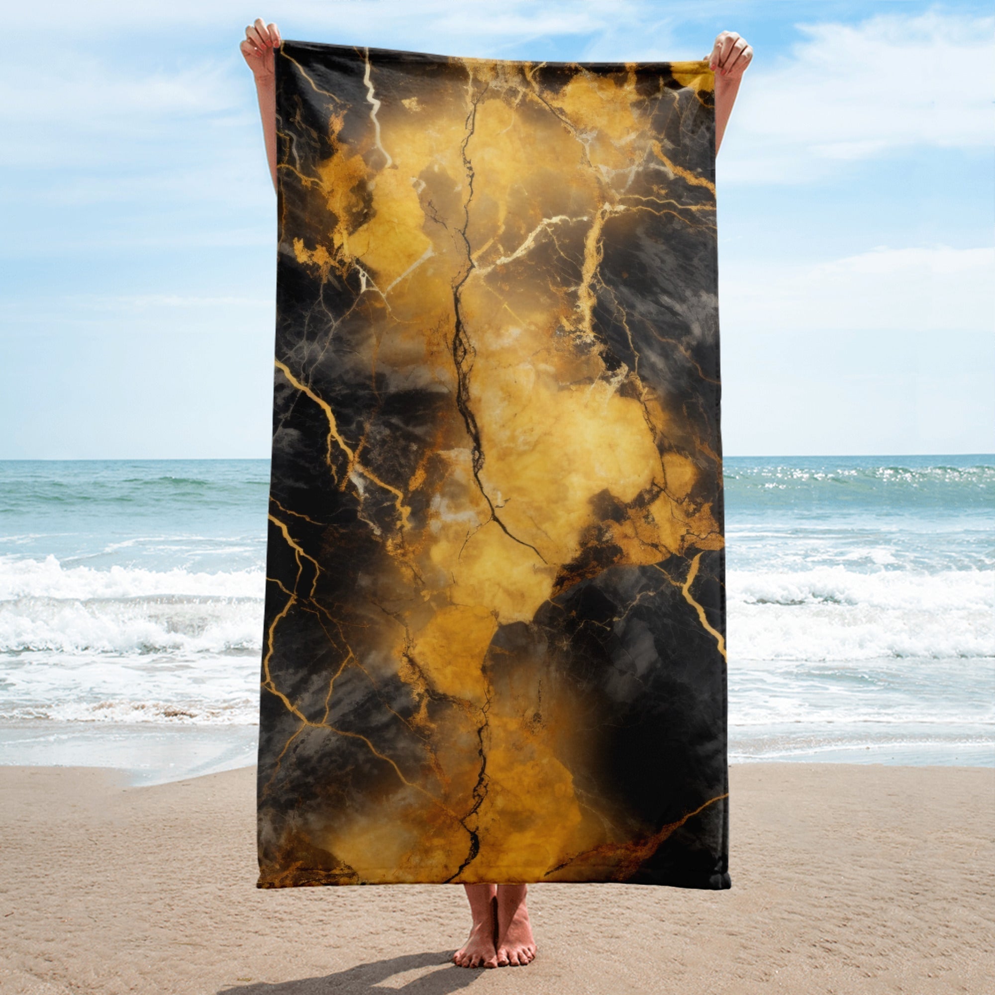 Golden Lightning Beach Towel by Visual Verse - Image 1