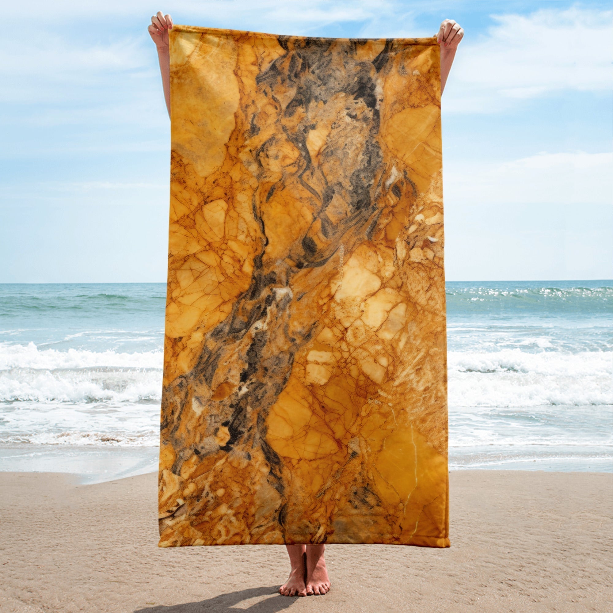 Golden Marble Beach Towel by Visual Verse - Image 1