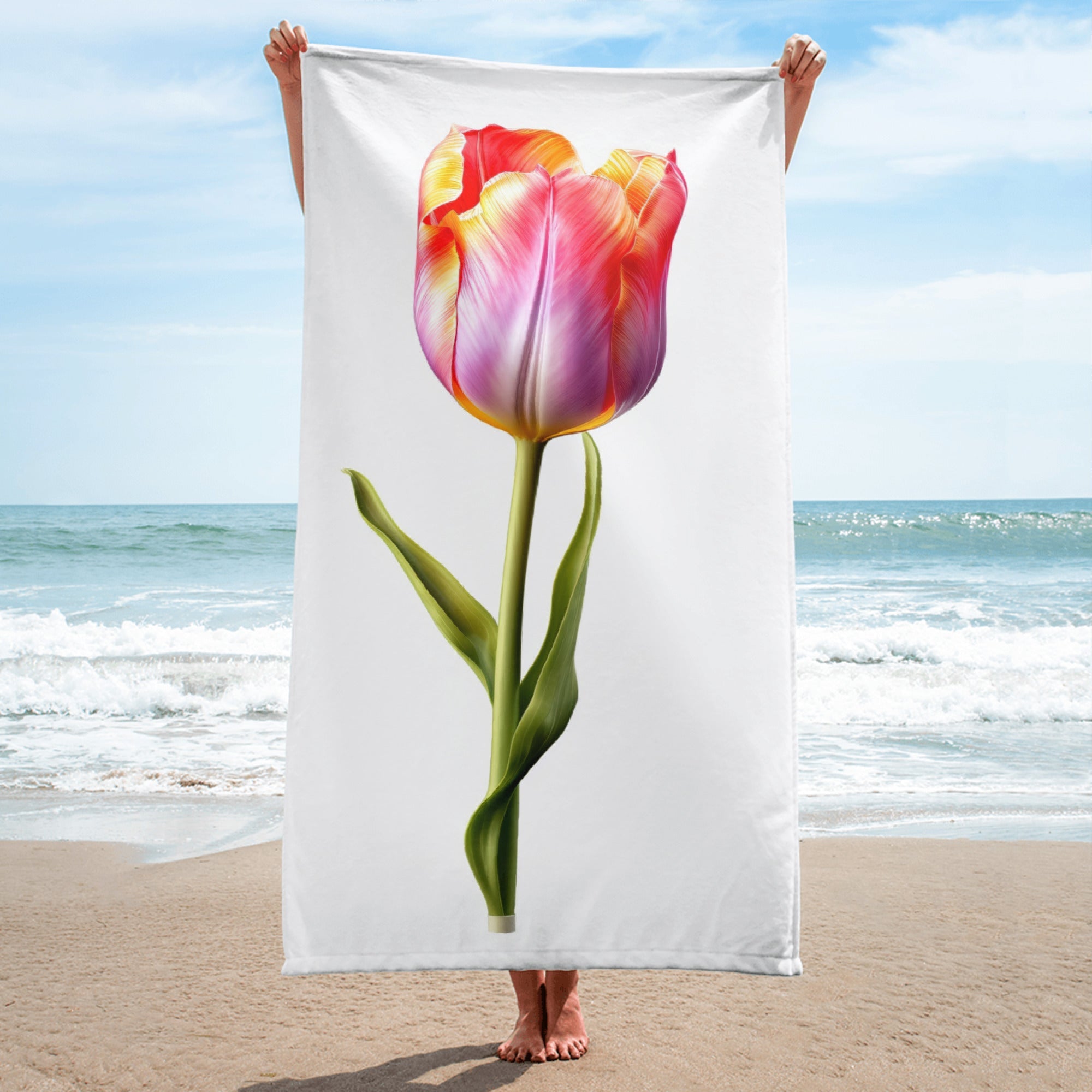 Growing Tulip Flower Beach Towel by Visual Verse - Image 1