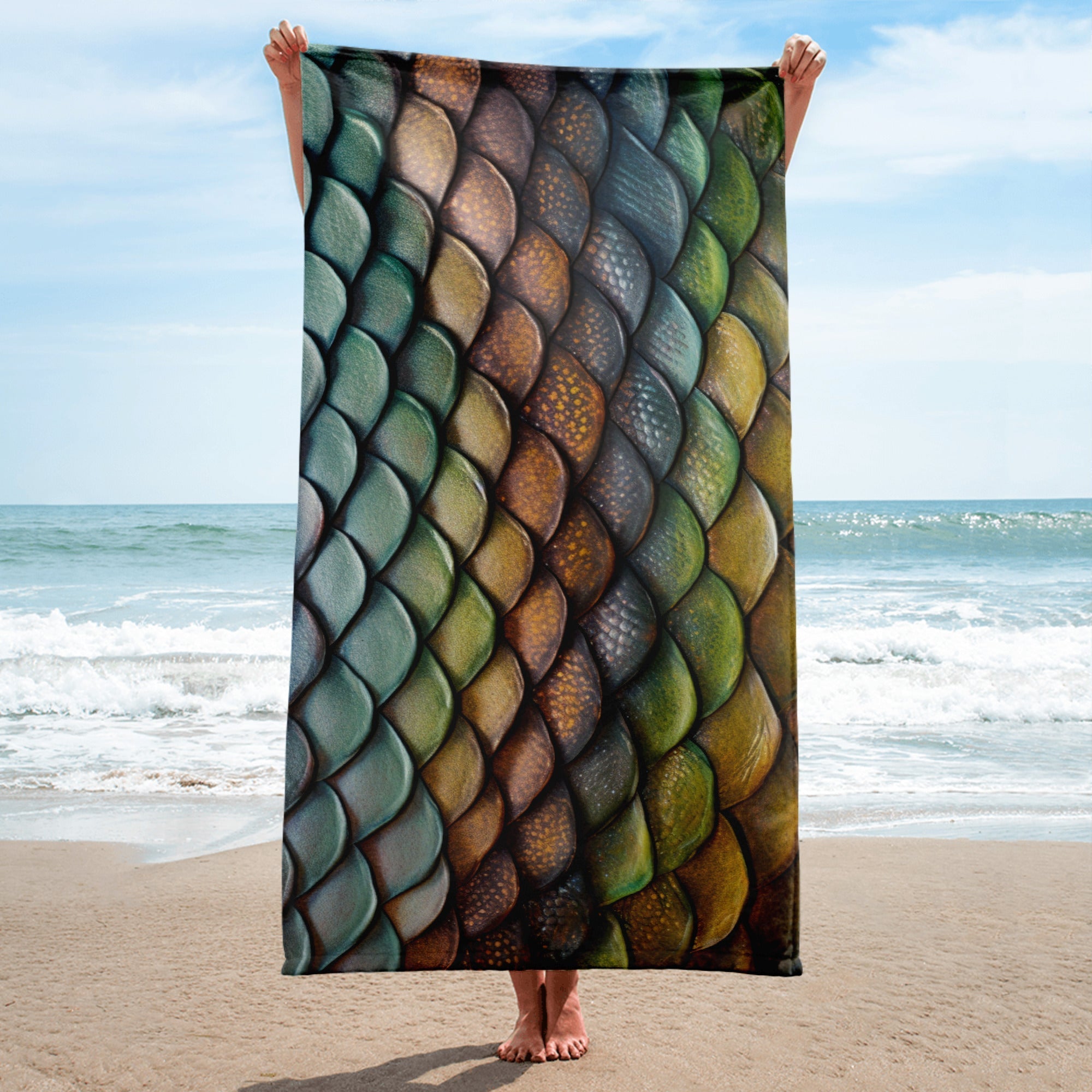 Intricate Anaconda Scale Beach Towel by Visual Verse - Image 1