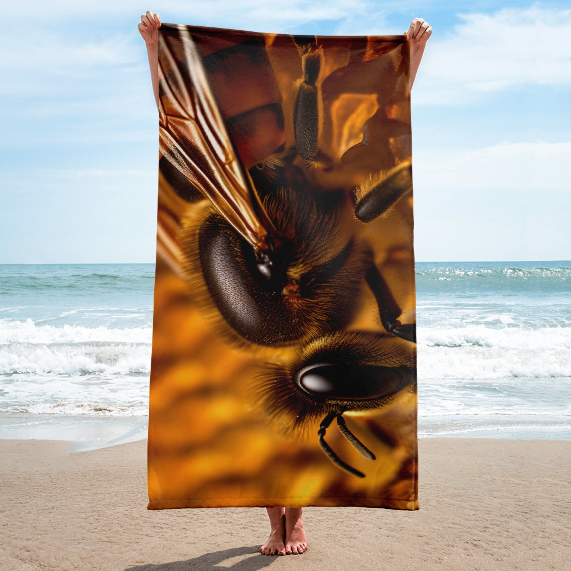 Intricate Bee Wing Beach Towel by Visual Verse - Image 1