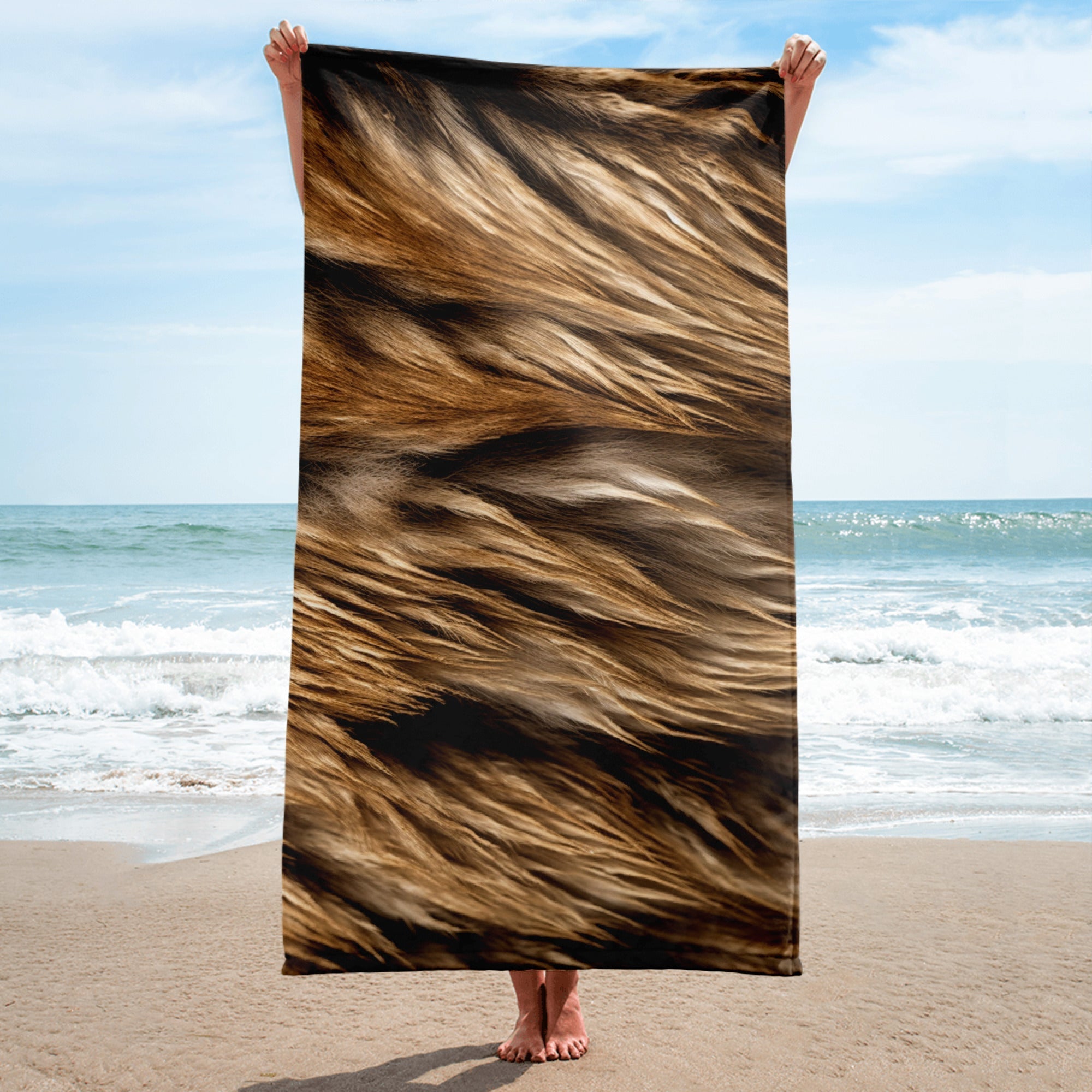 Intricate Bison Fur Beach Towel by Visual Verse - Image 1