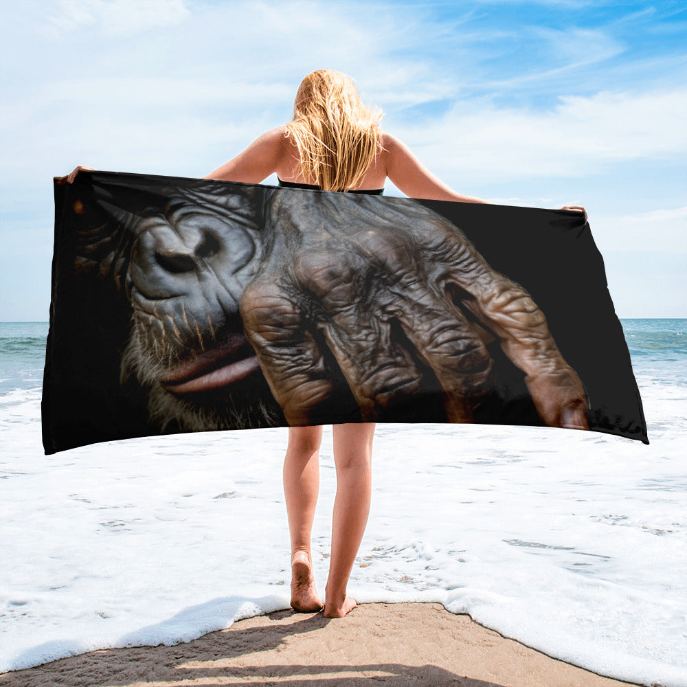 Intricate Chimpanzee Hand Beach Towel by Visual Verse - Image 2