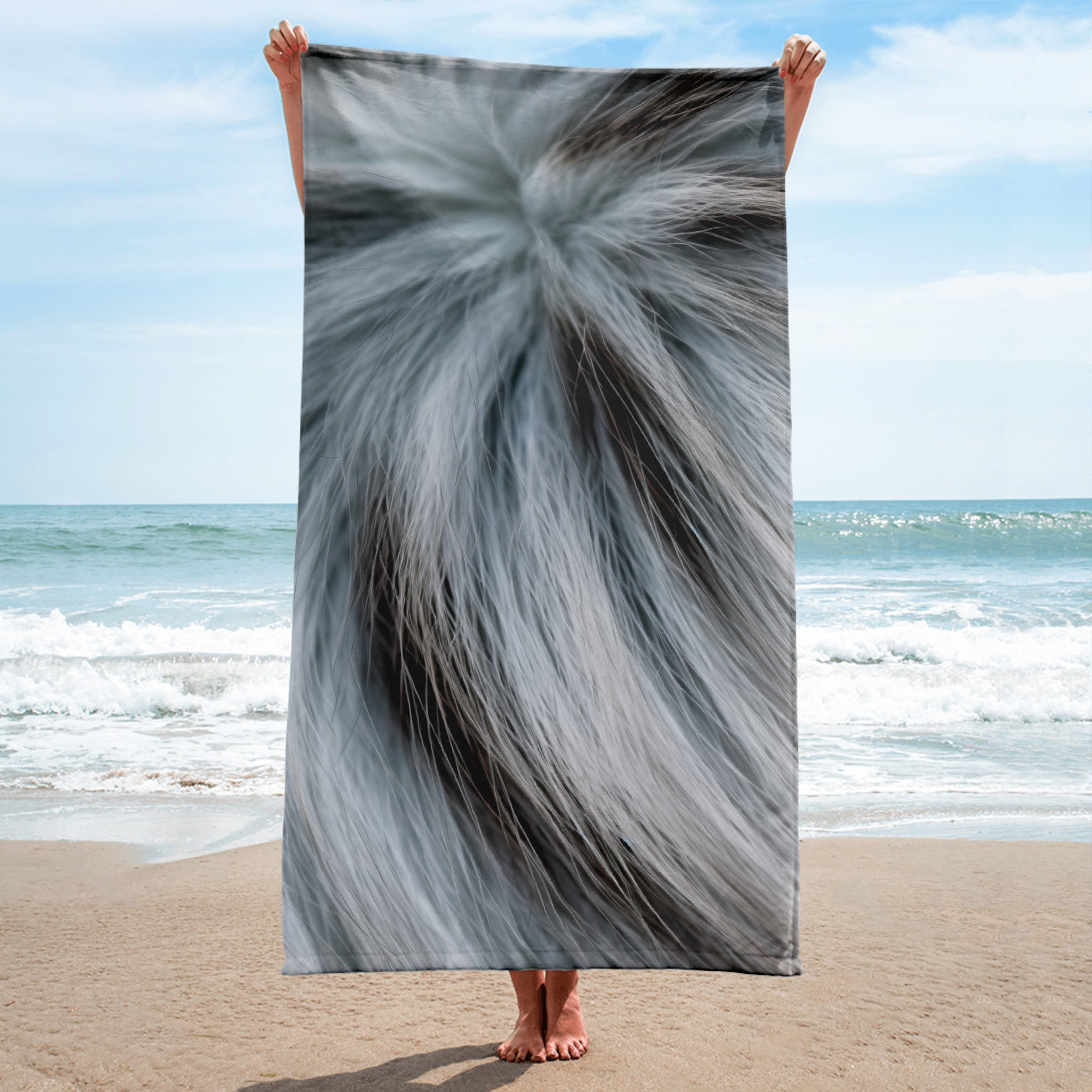 Intricate Chinchilla Fur Beach Towel by Visual Verse - Image 1