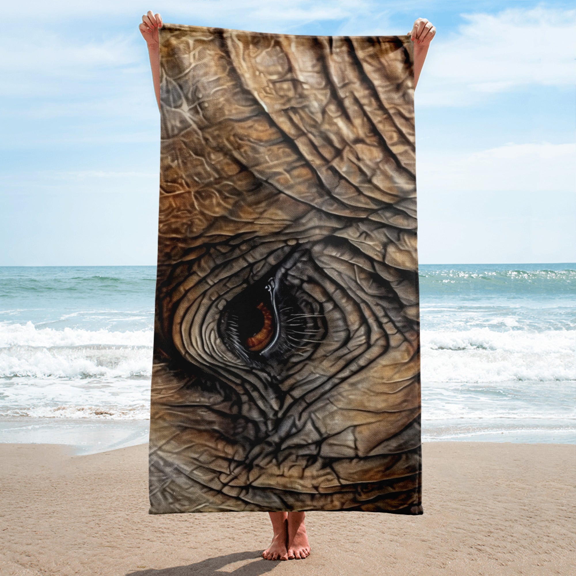 Intricate Elephant Wrinkles Beach Towel by Visual Verse - Image 1