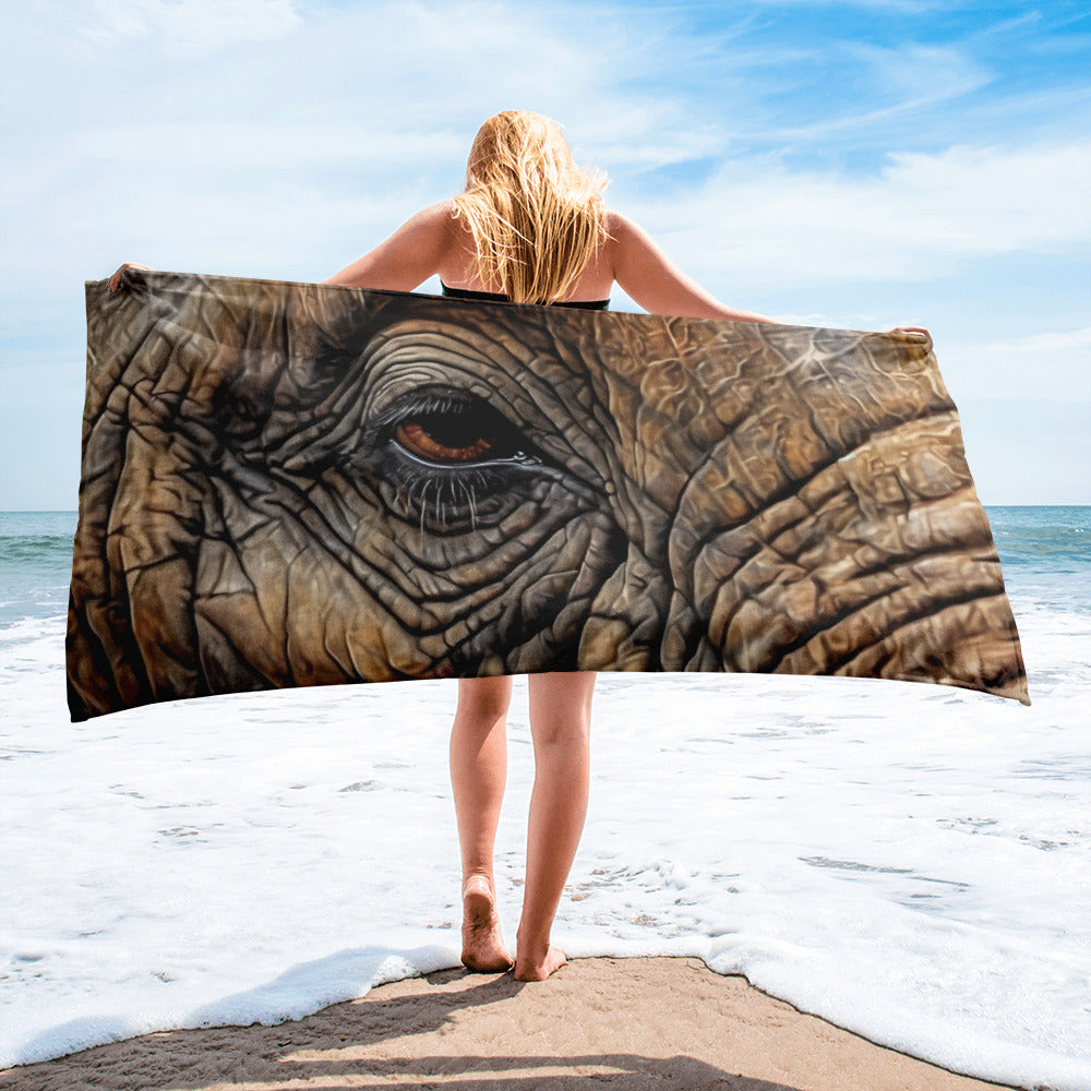 Intricate Elephant Wrinkles Beach Towel by Visual Verse - Image 2