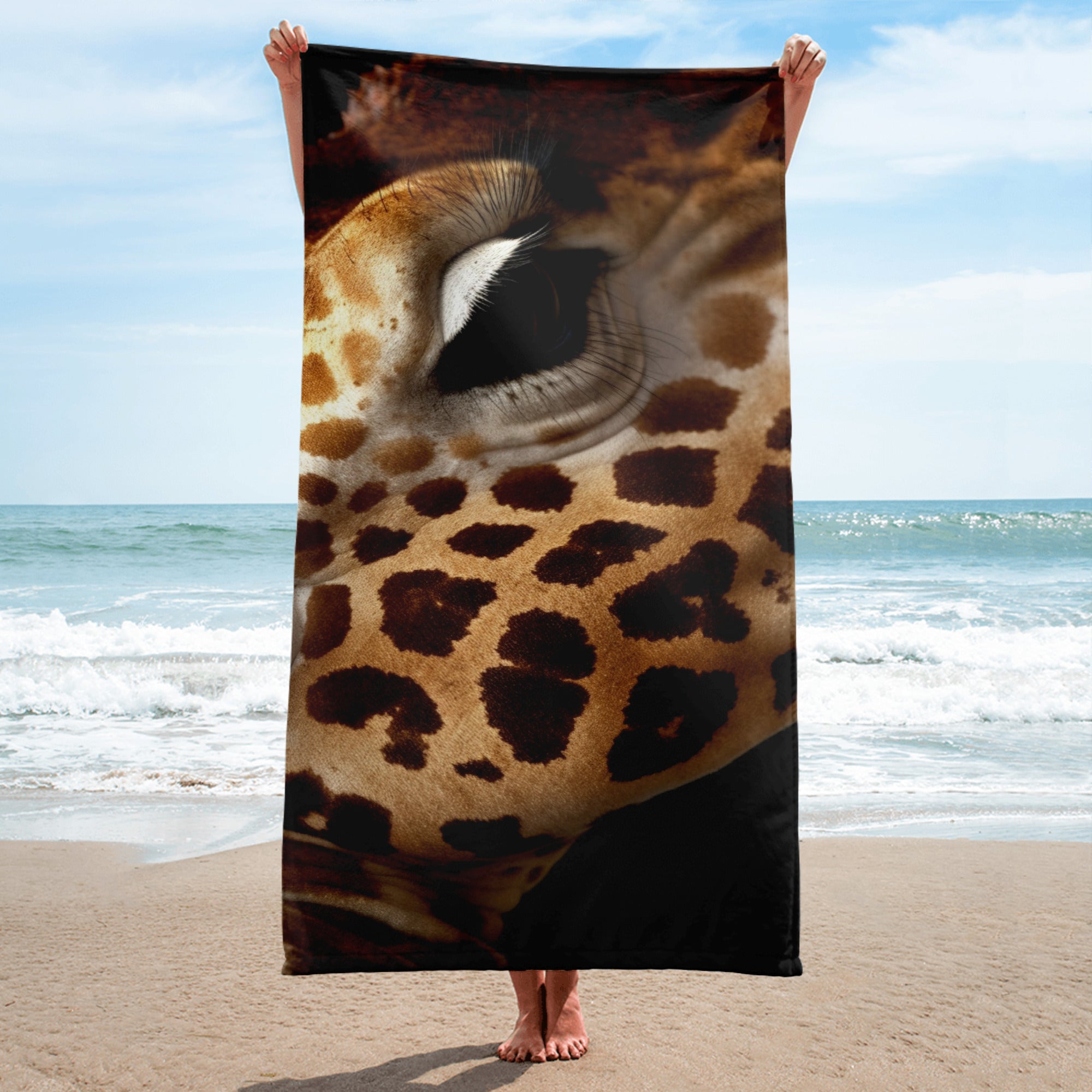 Intricate Giraffe Spots Beach Towel by Visual Verse - Image 1