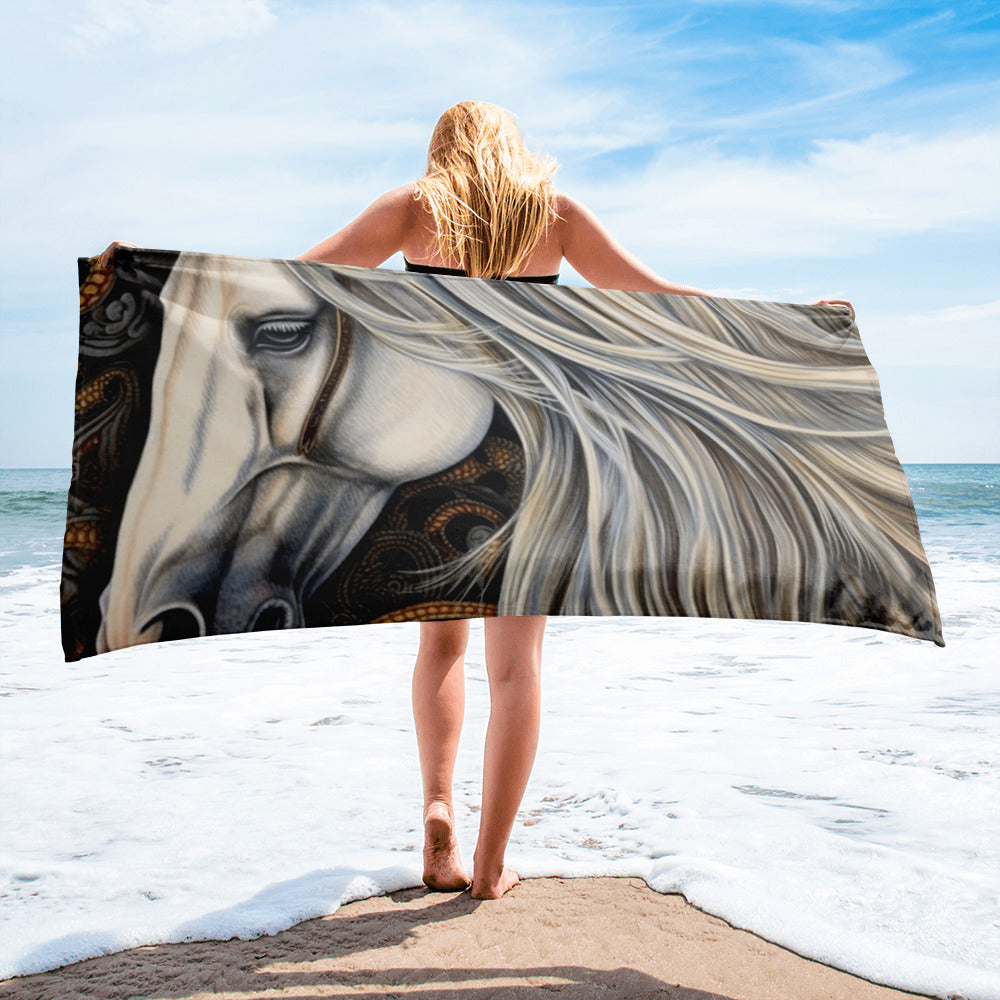 Intricate Horse Coat Beach Towel by Visual Verse - Image 2