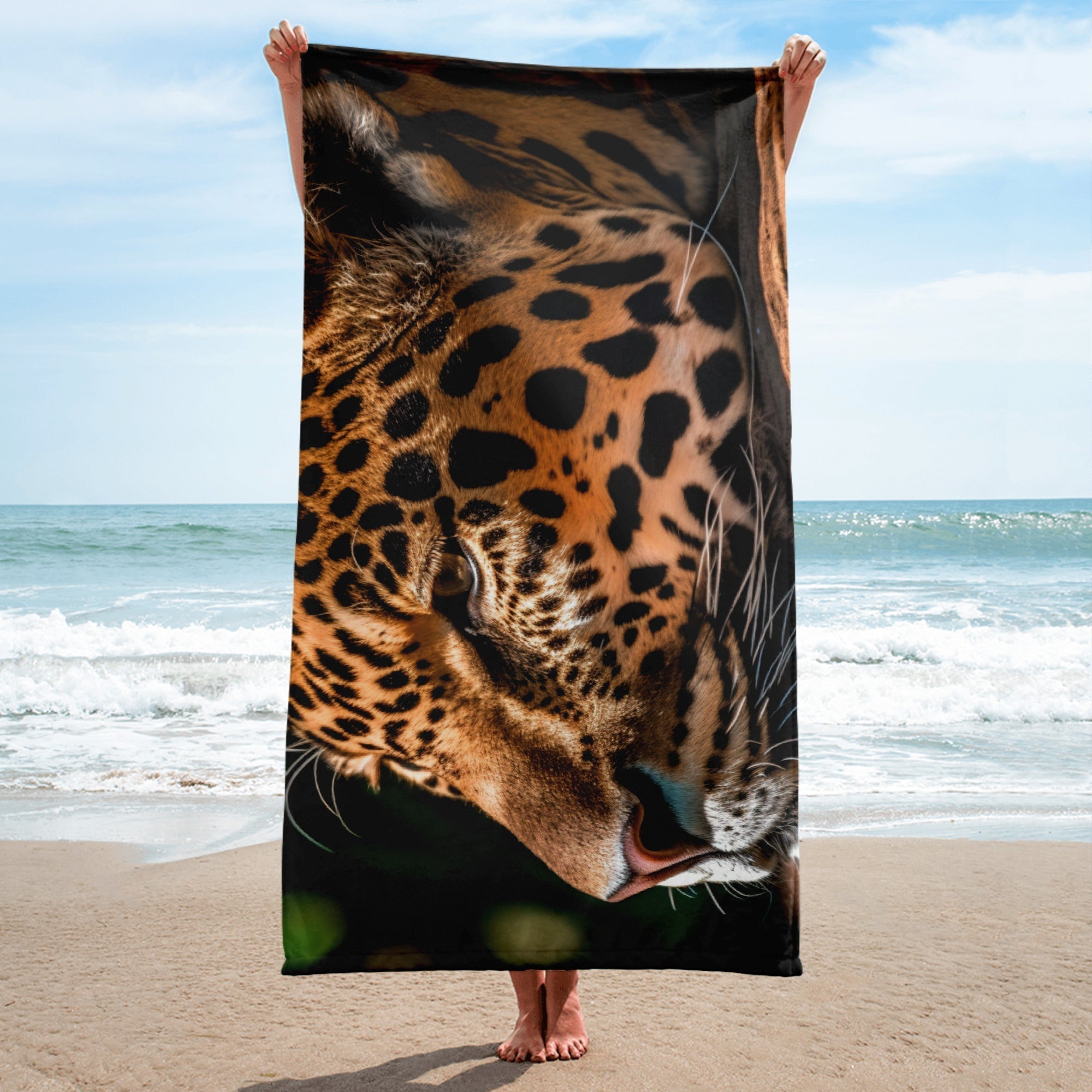 Intricate Jaguar Fur Beach Towel by Visual Verse - Image 1