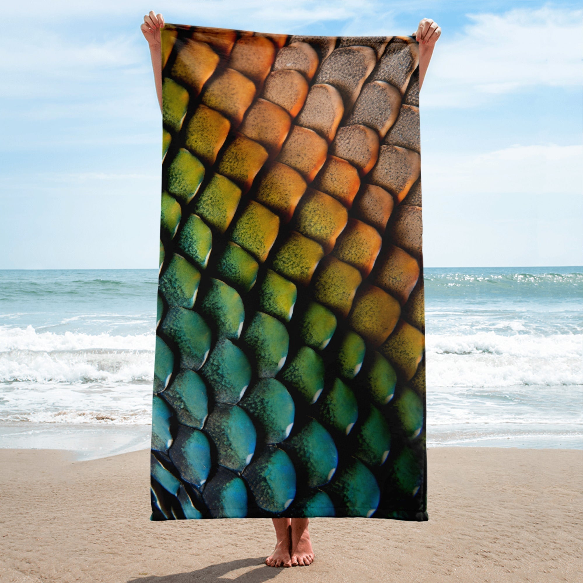 Intricate Komodo Dragon Scale Beach Towel by Visual Verse - Image 1