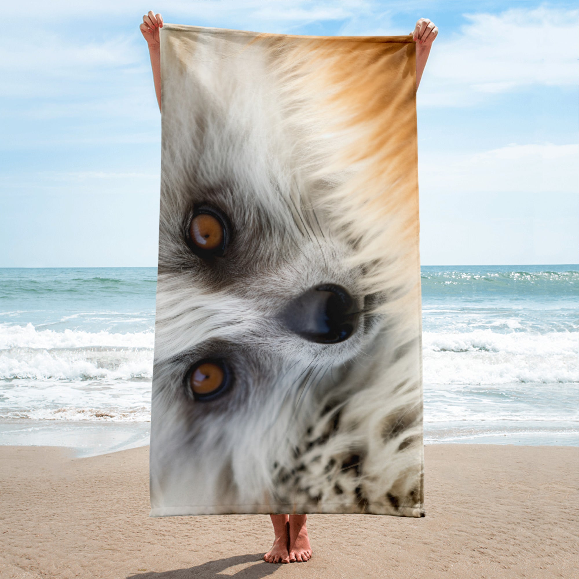 Intricate Lemur Fur Beach Towel by Visual Verse - Image 1