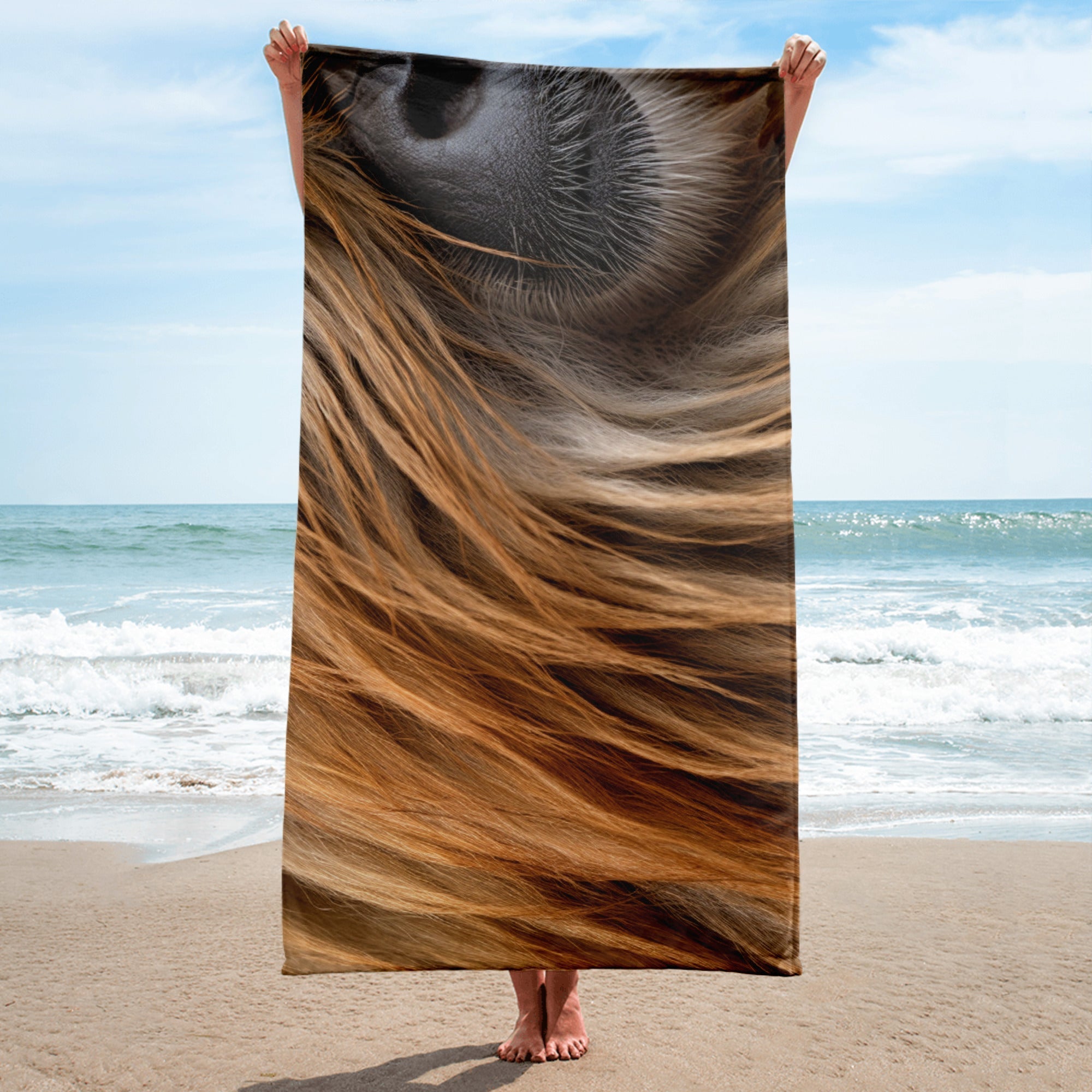 Intricate Monkey Fur Beach Towel by Visual Verse - Image 1