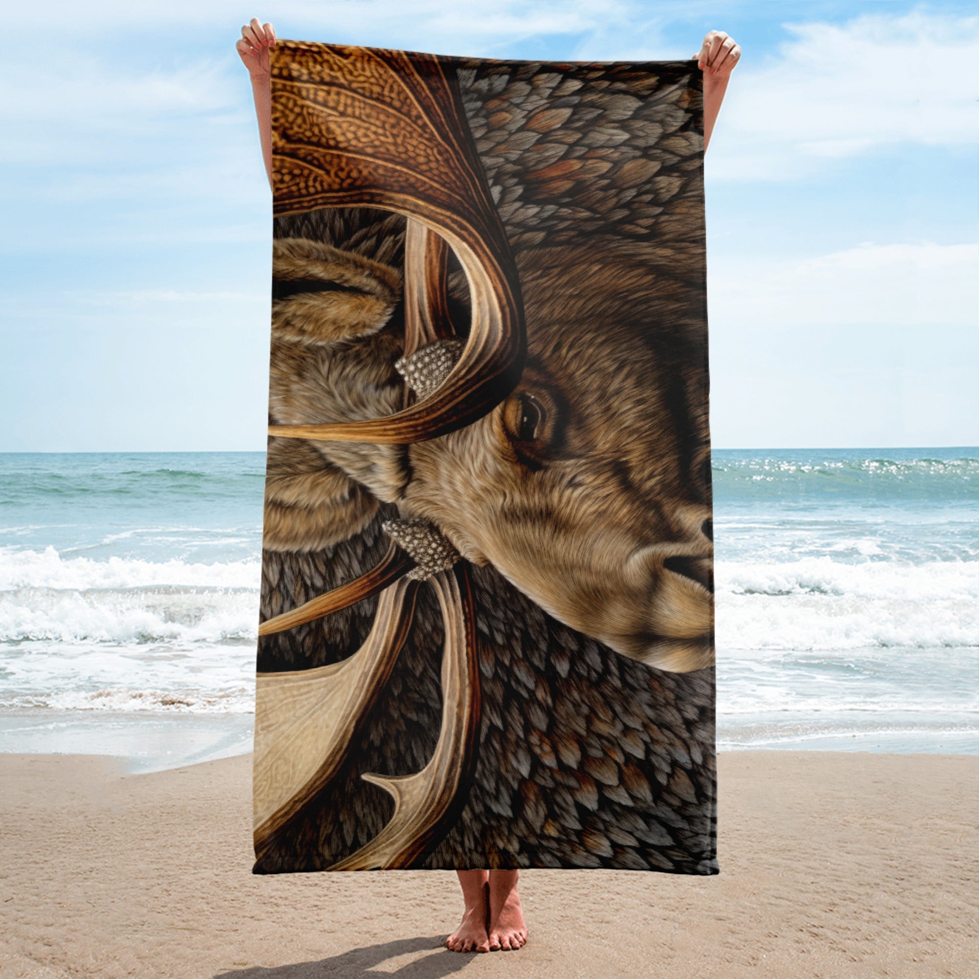 Intricate Moose Fur Beach Towel by Visual Verse - Image 1