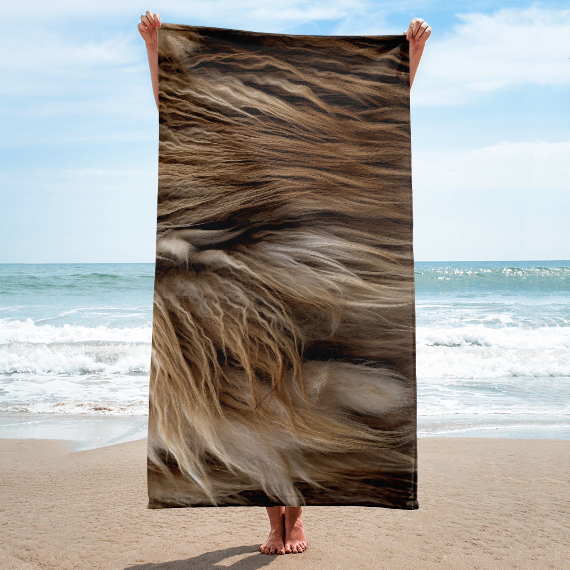 Intricate Muskox Fur Beach Towel by Visual Verse - Image 1