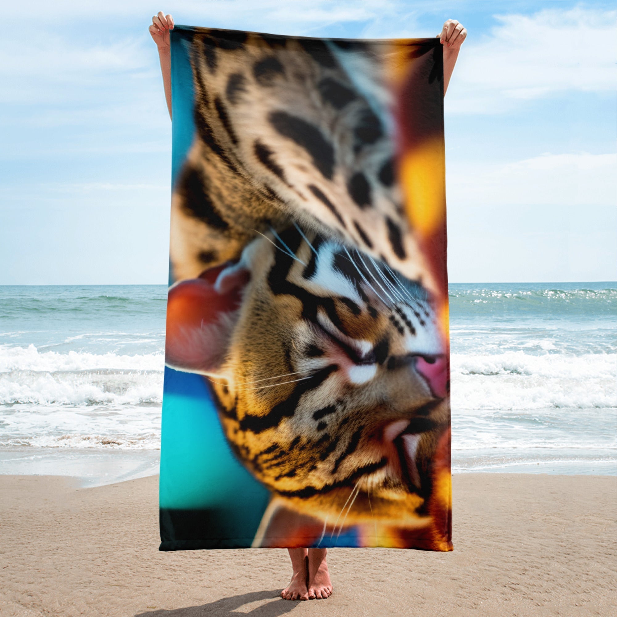 Intricate Ocelot Fur Beach Towel by Visual Verse - Image 1