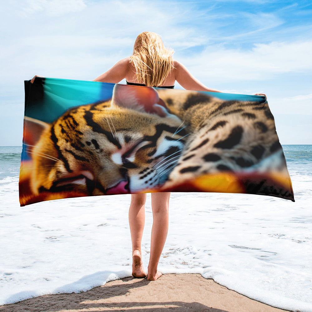 Intricate Ocelot Fur Beach Towel by Visual Verse - Image 2