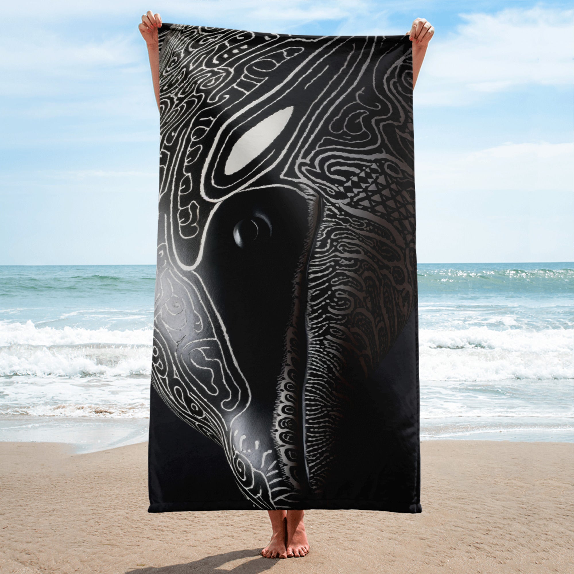 Intricate Orca Skin Beach Towel by Visual Verse - Image 1