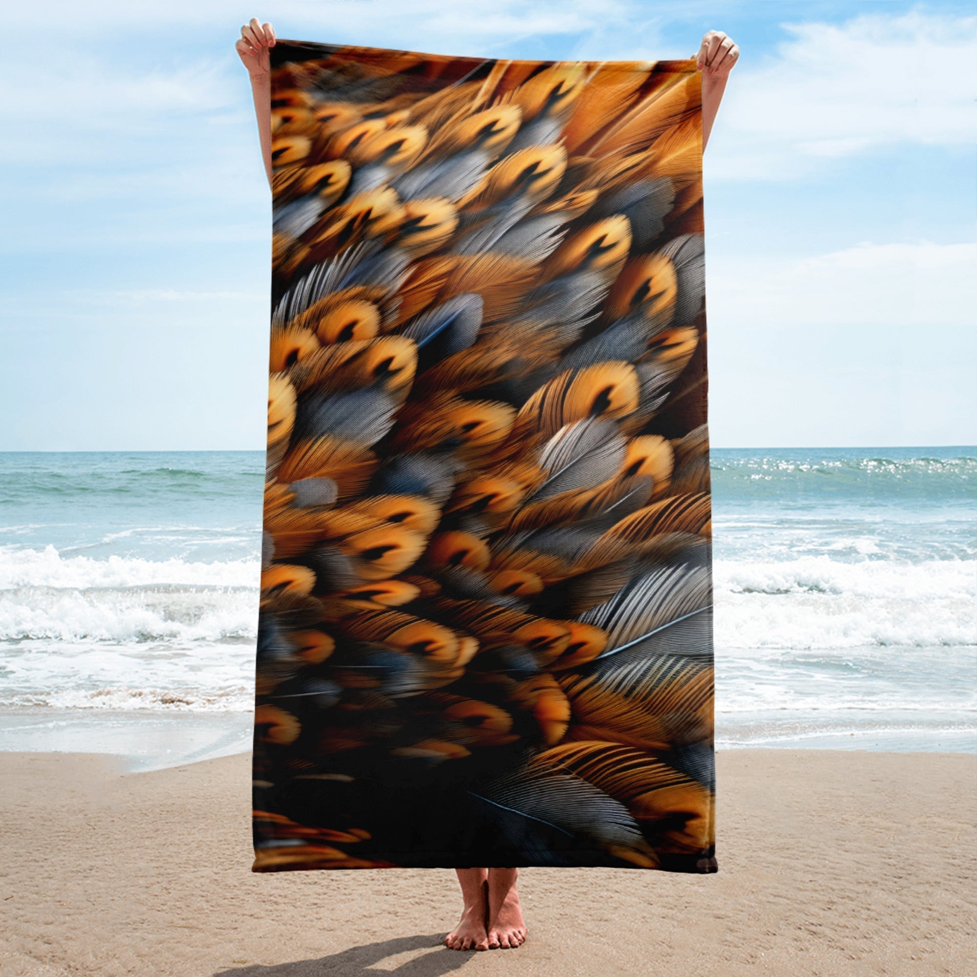 Intricate Owl Feather Beach Towel by Visual Verse - Image 1