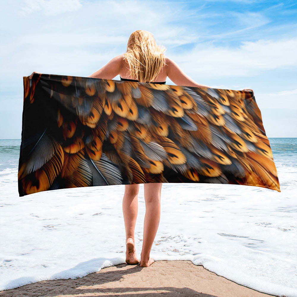 Intricate Owl Feather Beach Towel by Visual Verse - Image 2