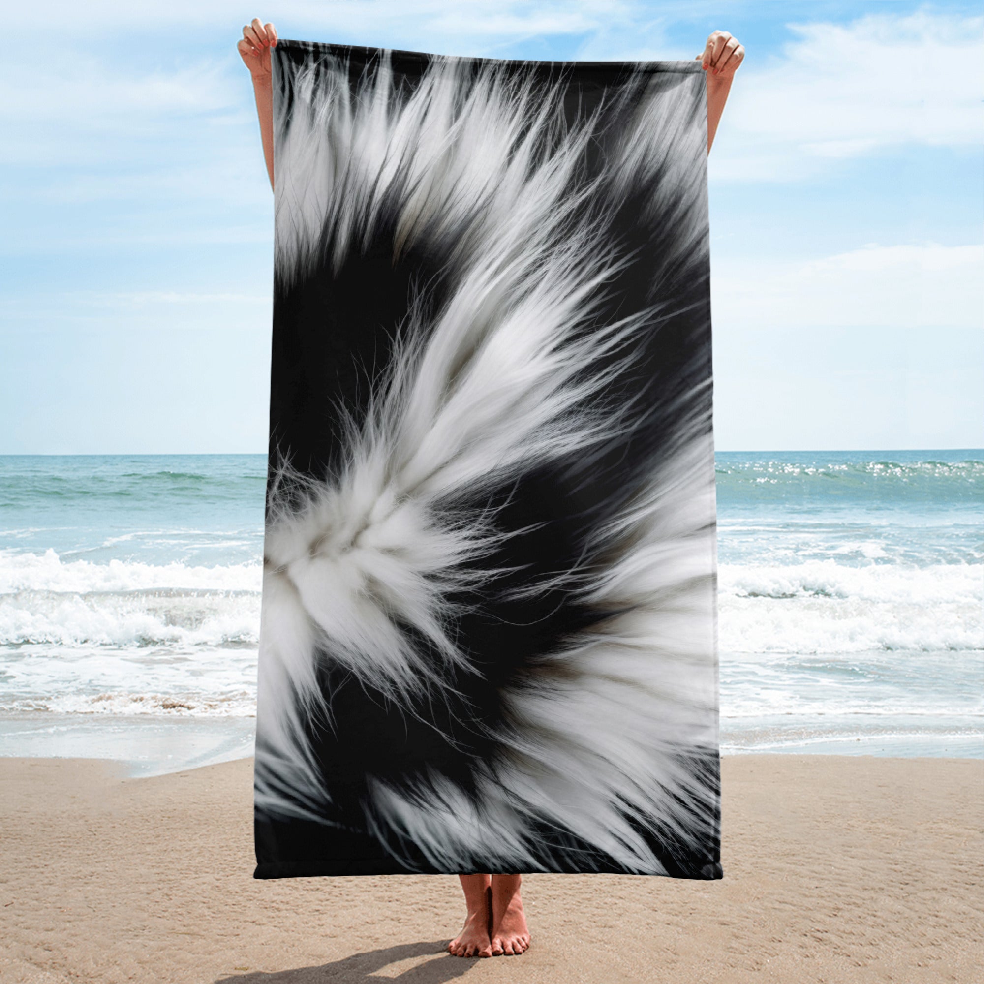 Intricate Panda Fur Beach Towel by Visual Verse - Image 1