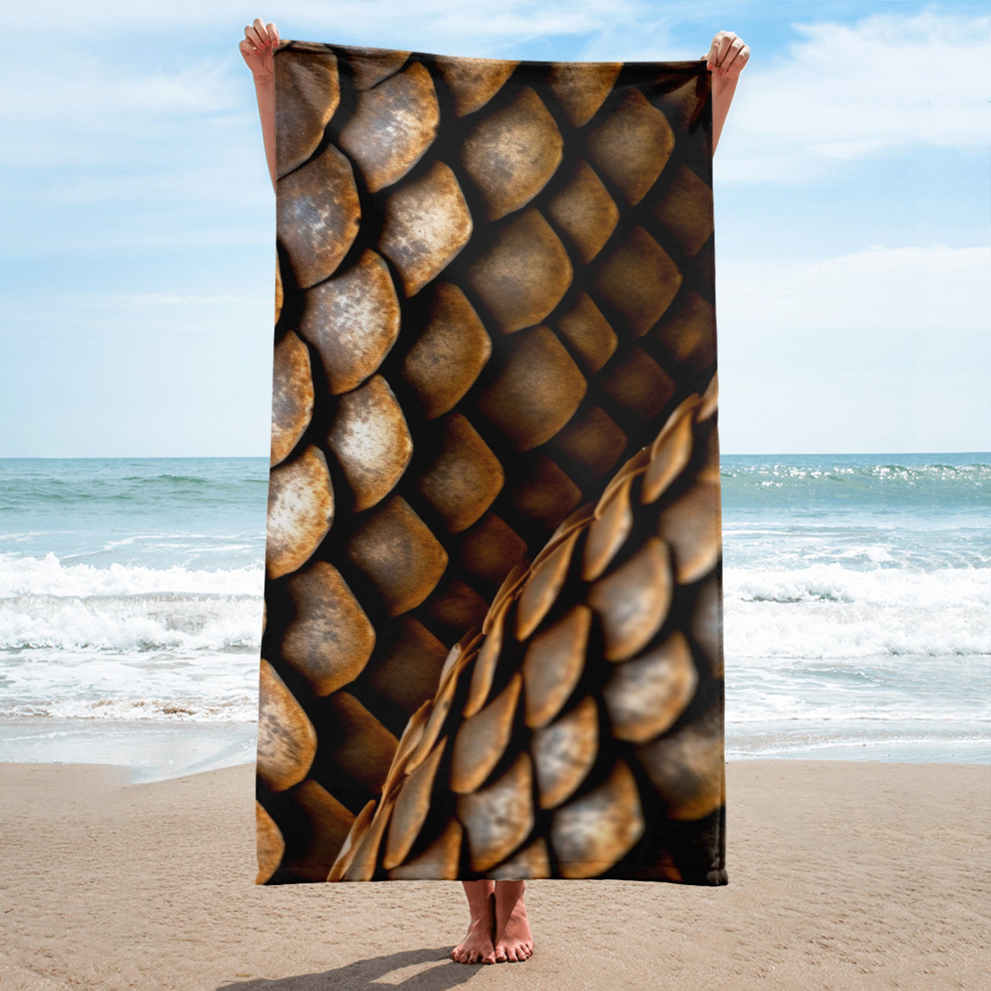 Intricate Patterned Pangolin Scale Beach Towel by Visual Verse - Image 1