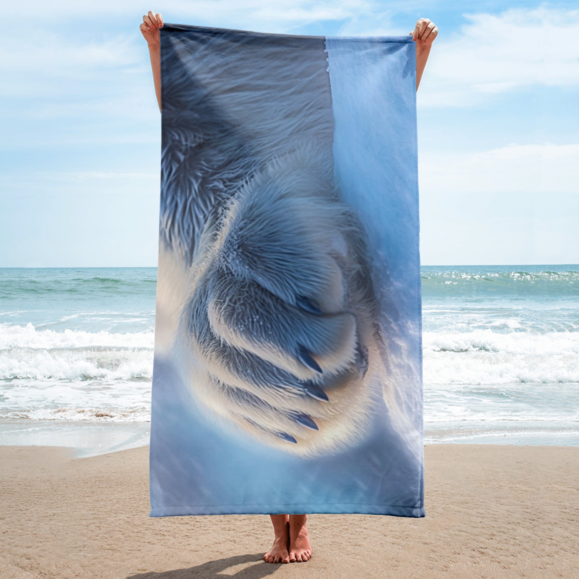 Intricate Polar Bear Paw Beach Towel by Visual Verse - Image 1