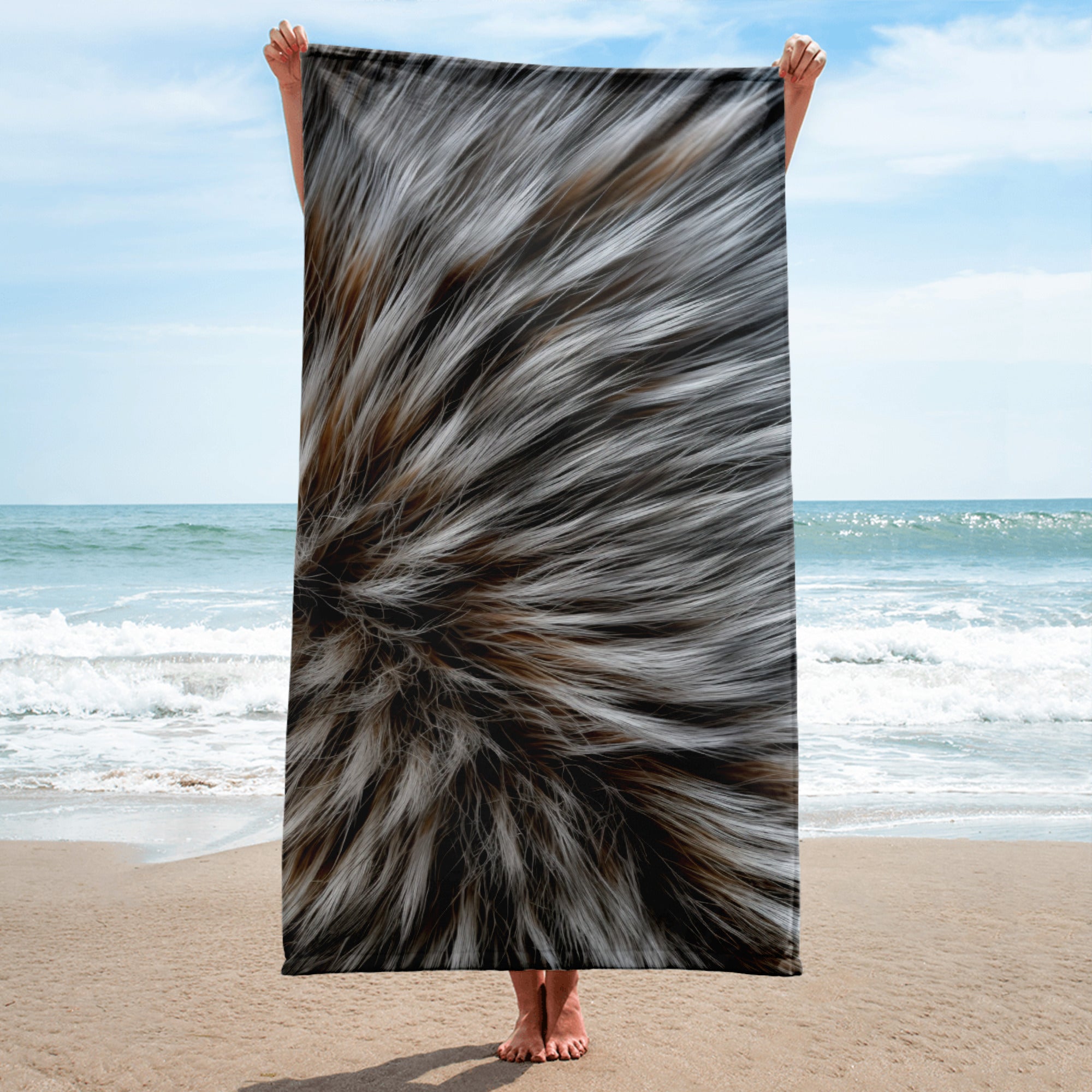 Intricate Raccoon Fur Beach Towel by Visual Verse - Image 1