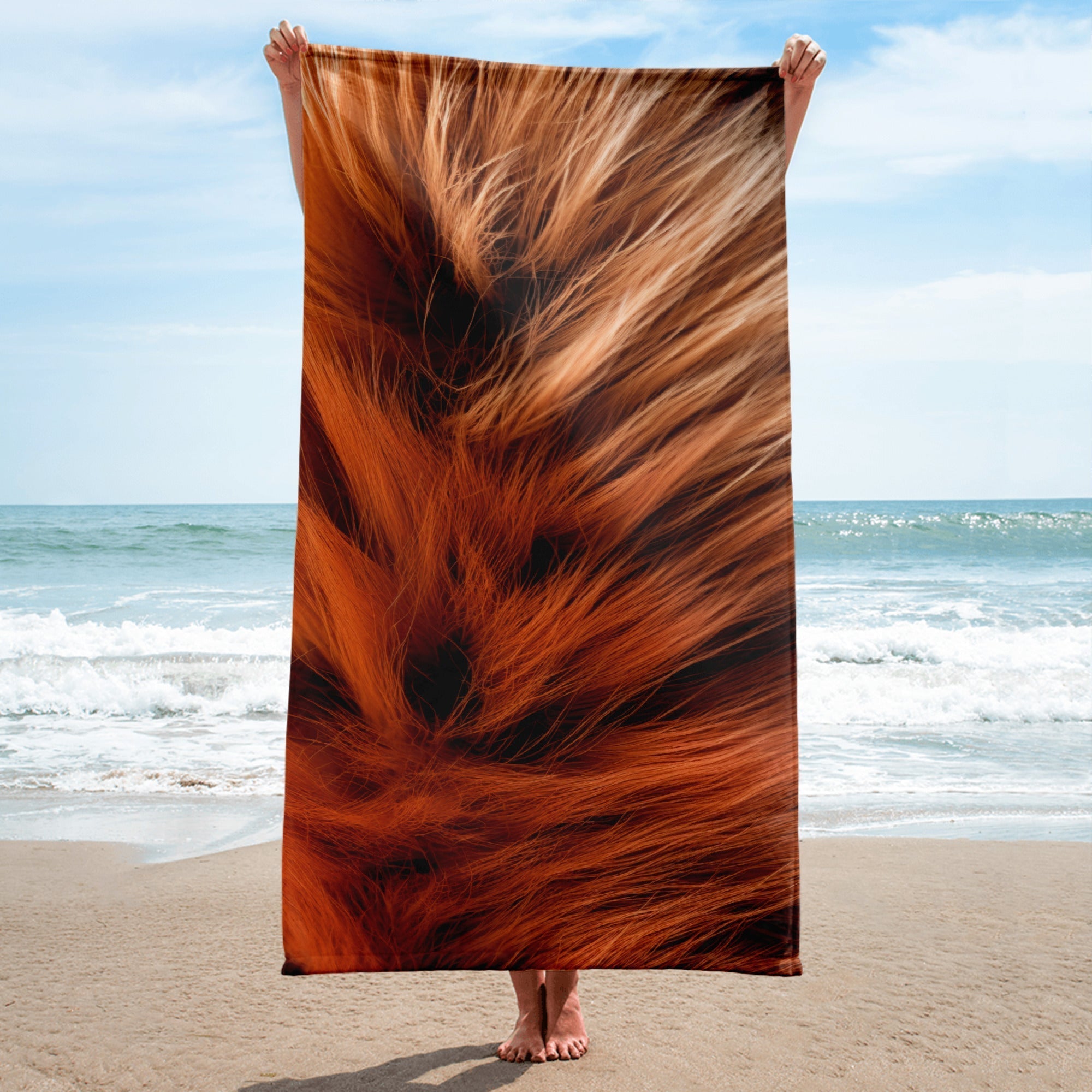 Intricate Red Panda Fur Beach Towel by Visual Verse - Image 1