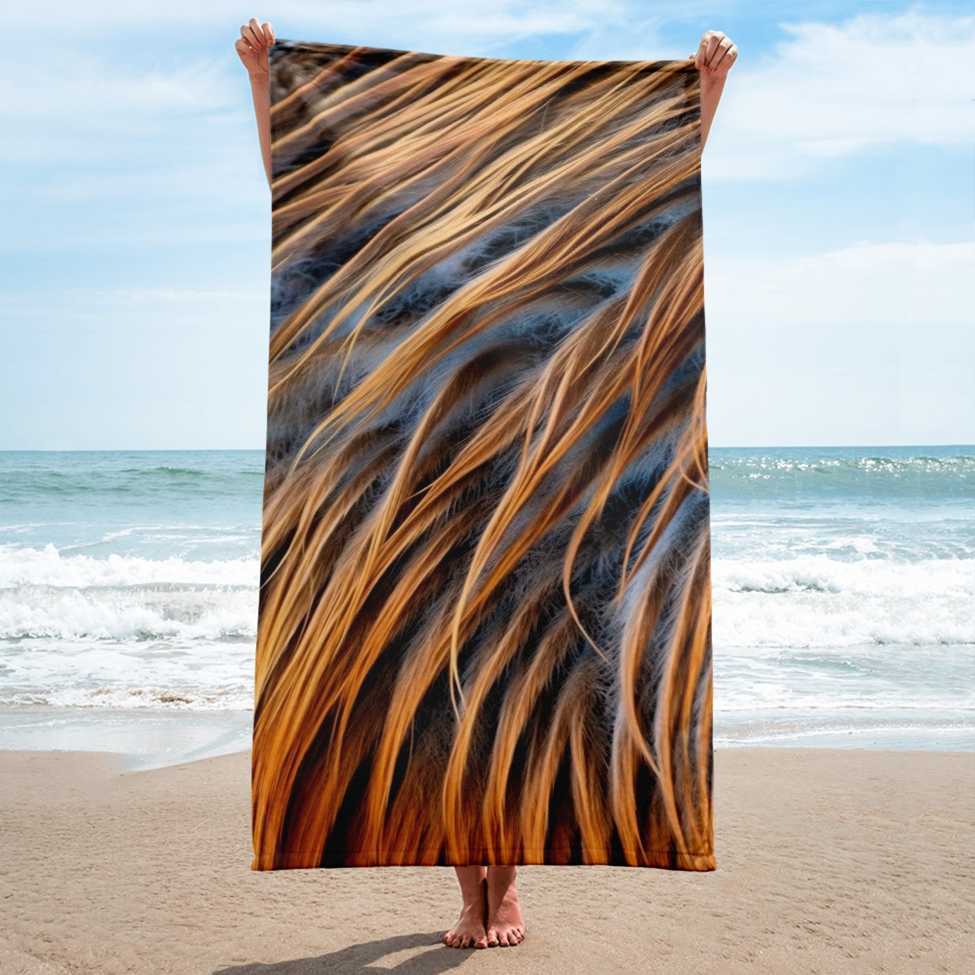 Intricate Sea Lion Fur Beach Towel by Visual Verse - Image 1