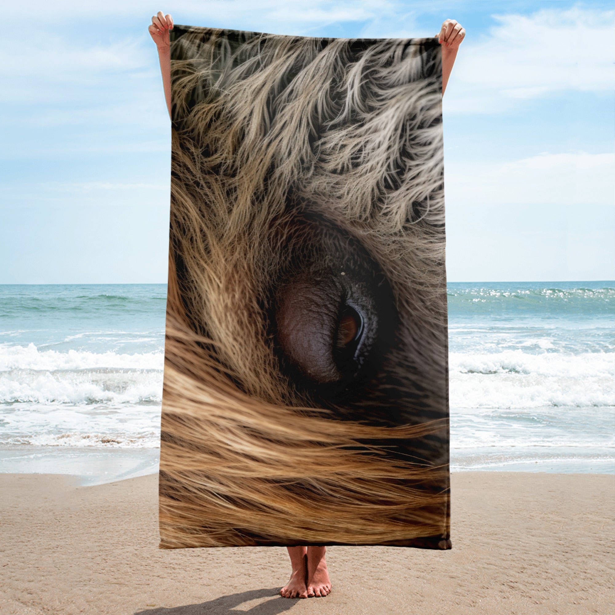 Intricate Sloth Fur Beach Towel by Visual Verse - Image 1