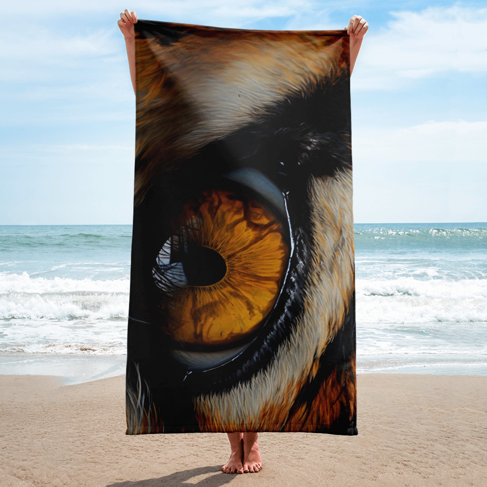 Intricate Tiger Eye Beach Towel by Visual Verse - Image 1