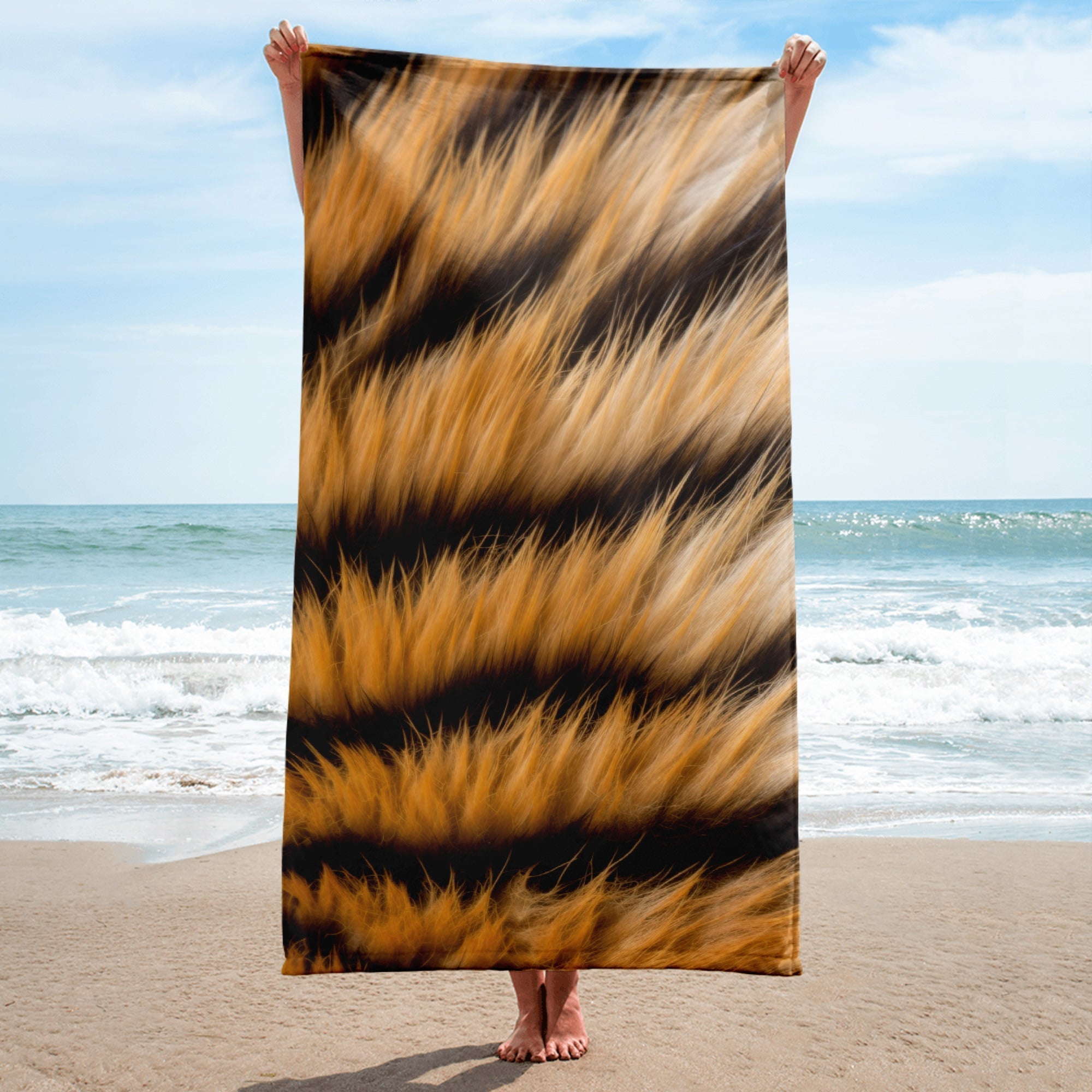 Intricate Tiger Fur Beach Towel by Visual Verse - Image 1