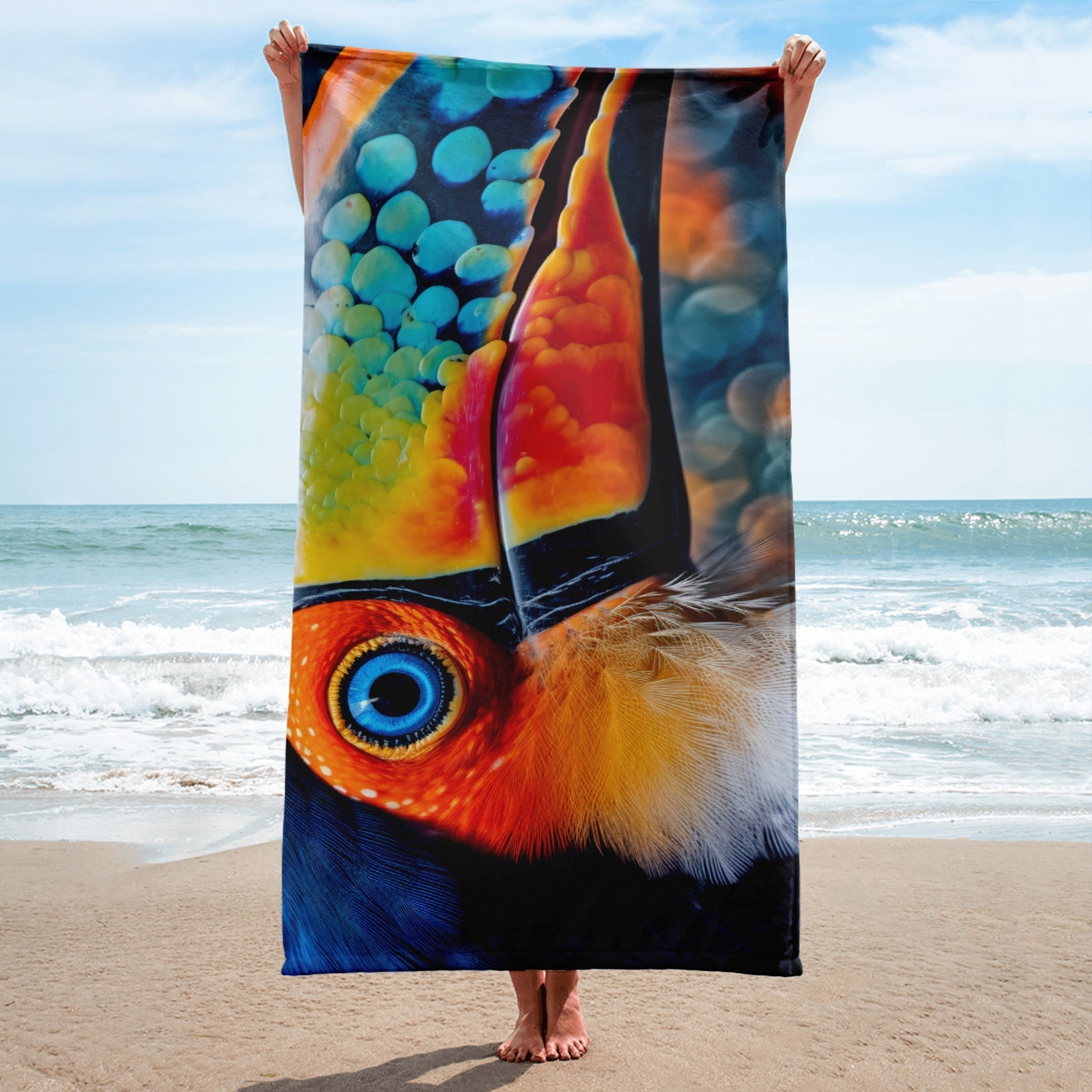 Intricate Toucan Beak Beach Towel by Visual Verse - Image 1