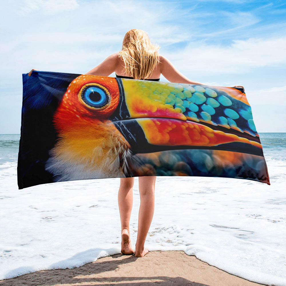 Intricate Toucan Beak Beach Towel by Visual Verse - Image 2